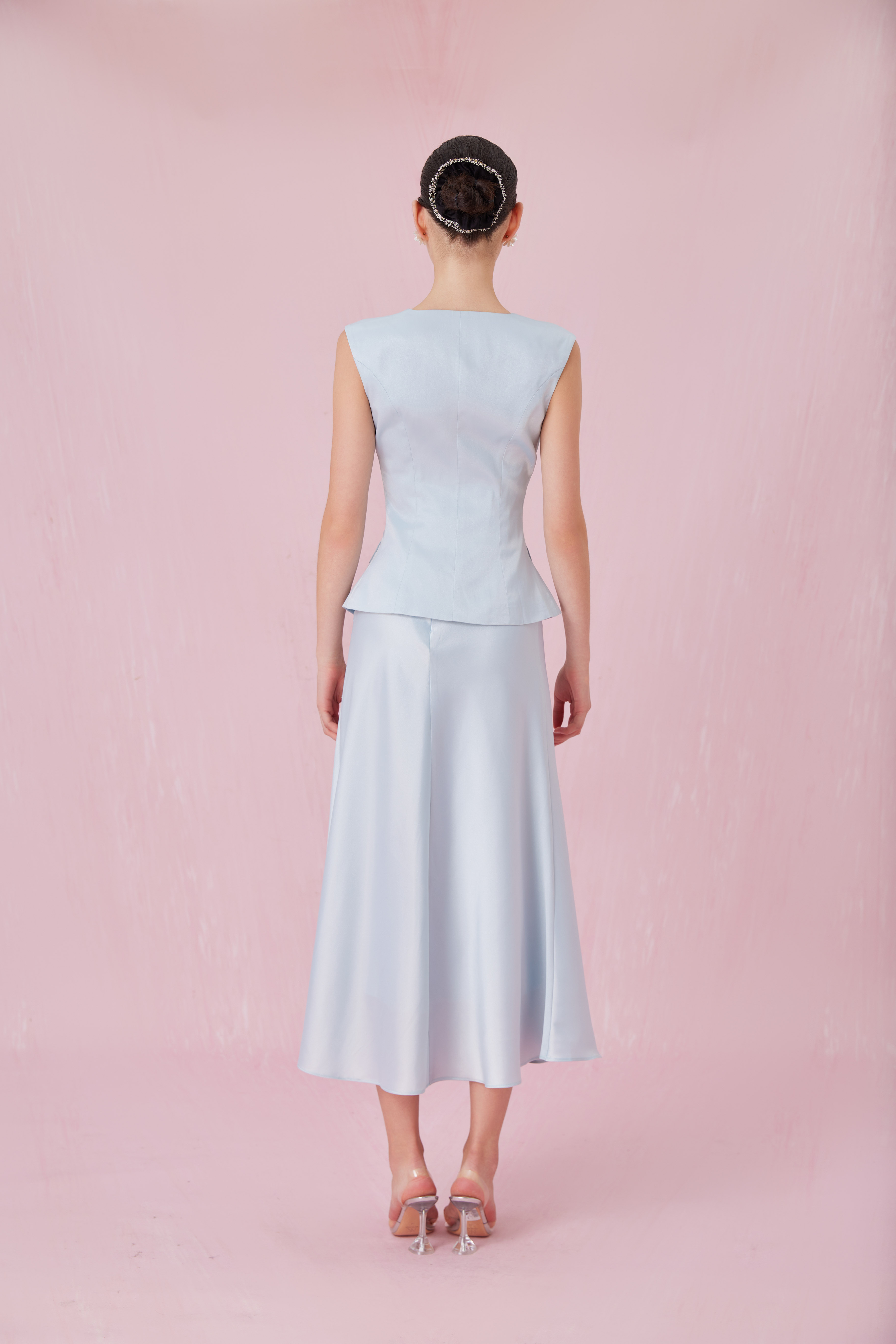 Chantele Blue Sateen A-Line Skirt