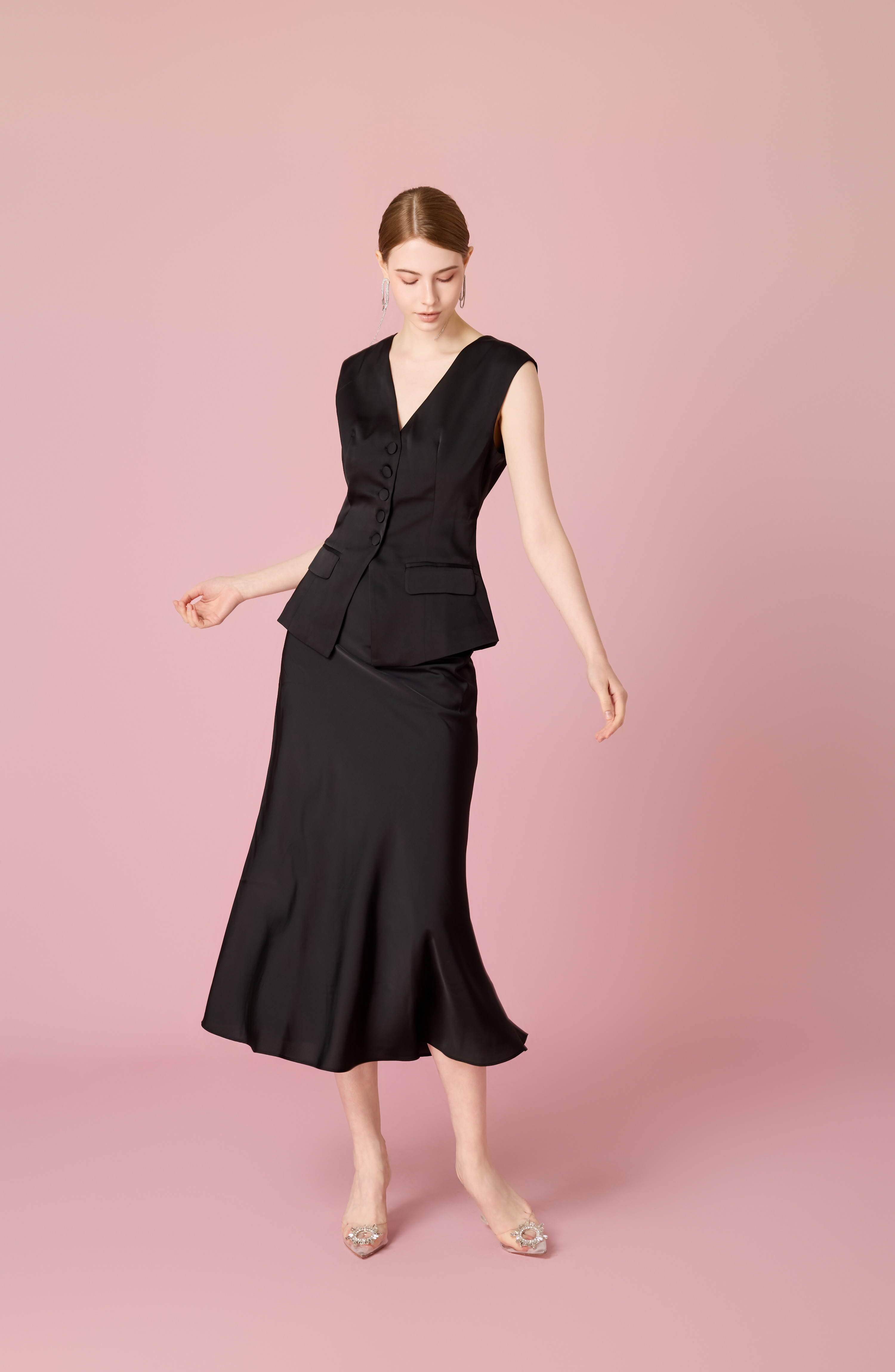 Chantele Black Sateen Vest Top