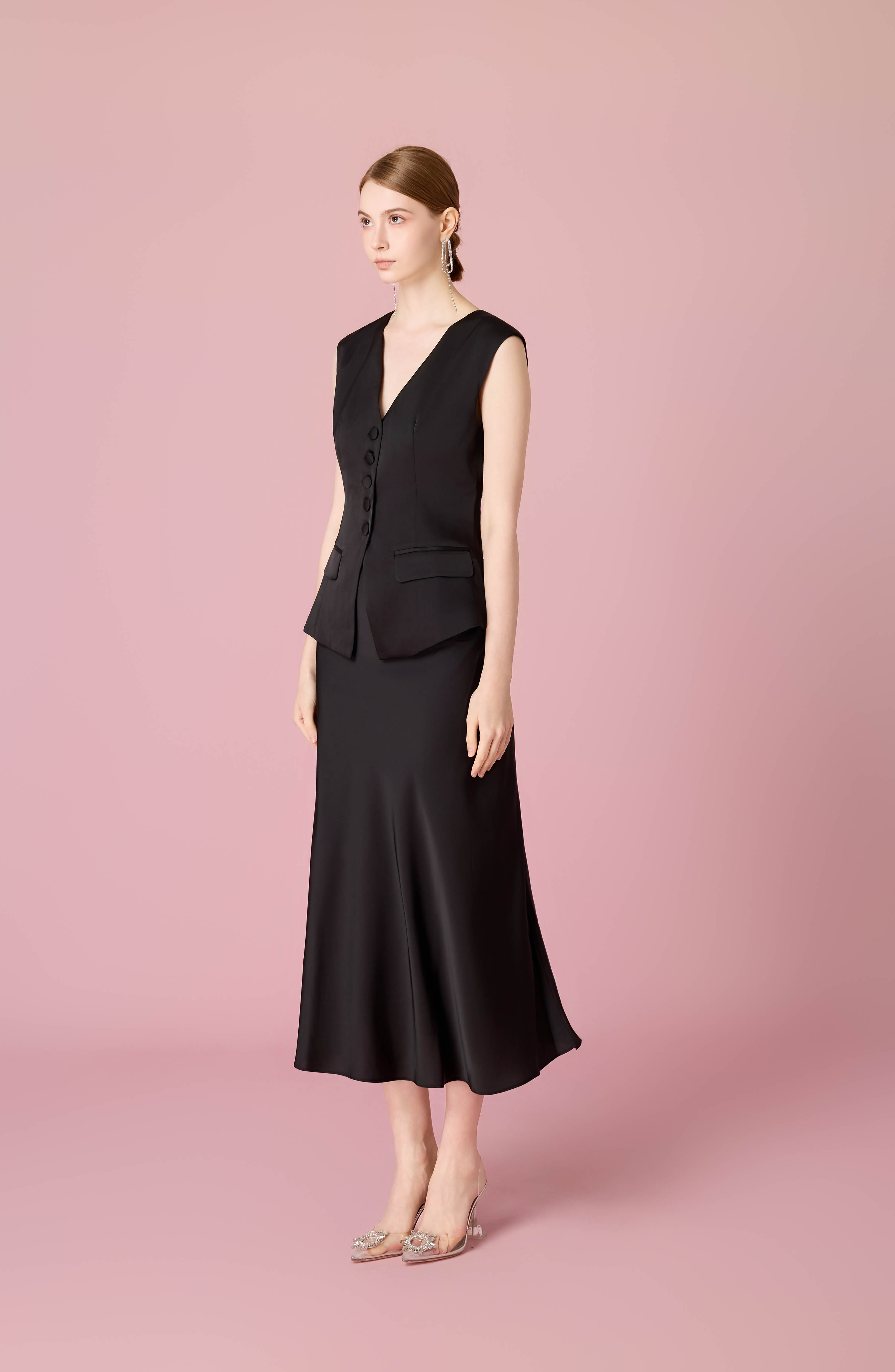 Chantele Black Sateen Vest Top