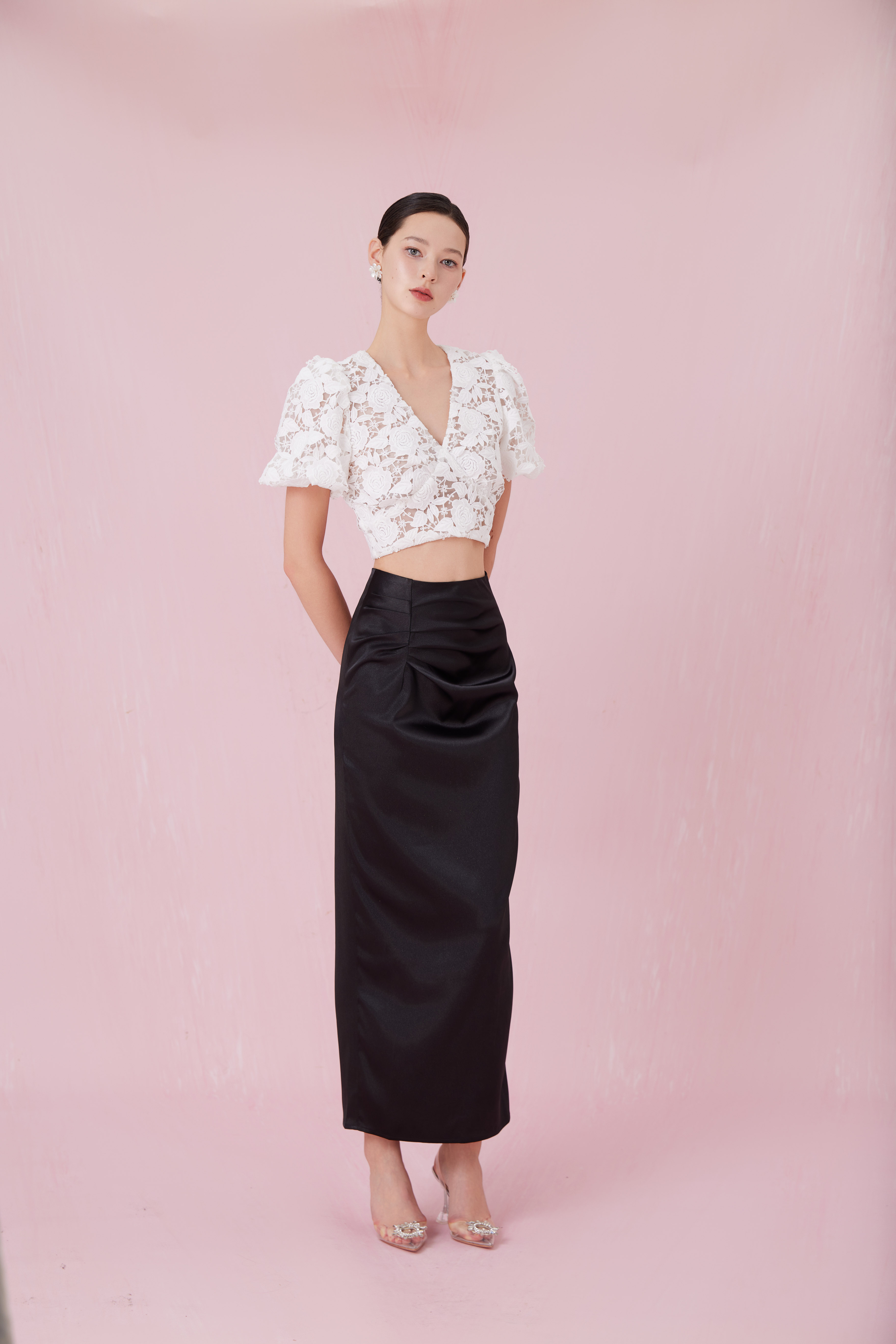 Chantez Black Sateen Skirt
