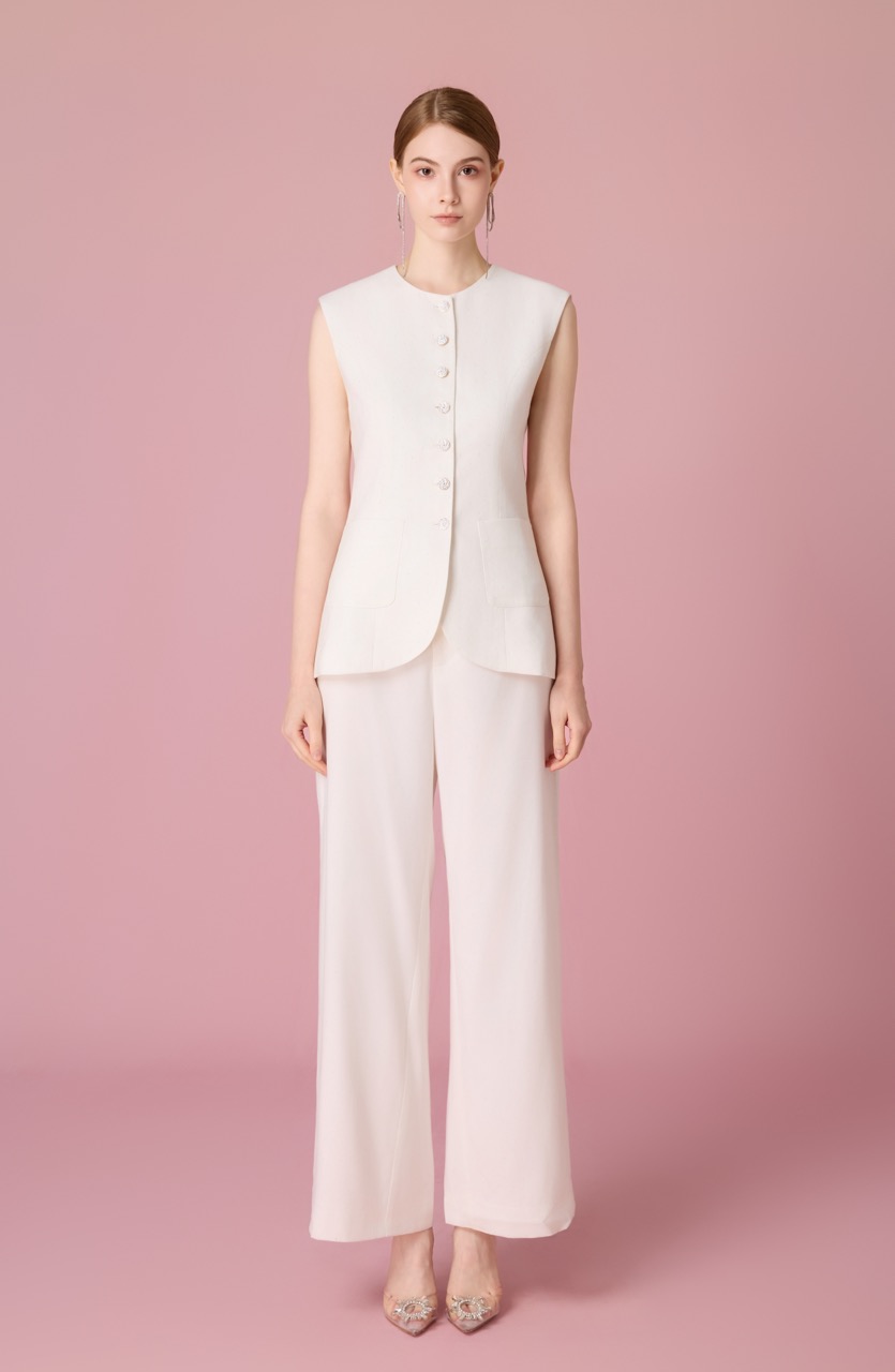 Charalin White Twinkle Loose Fit Pants