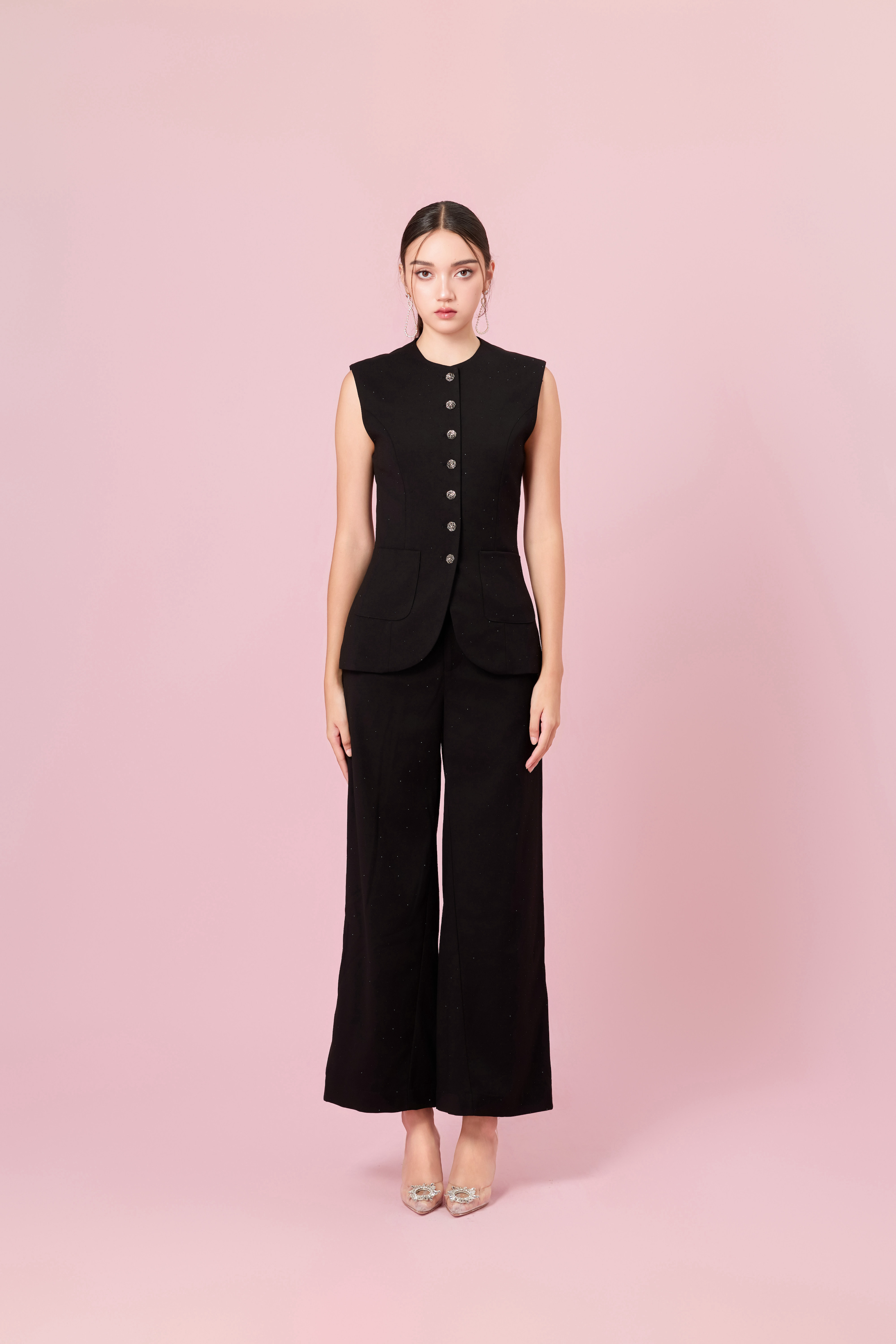 Charalin Black Twinkle Vest Top