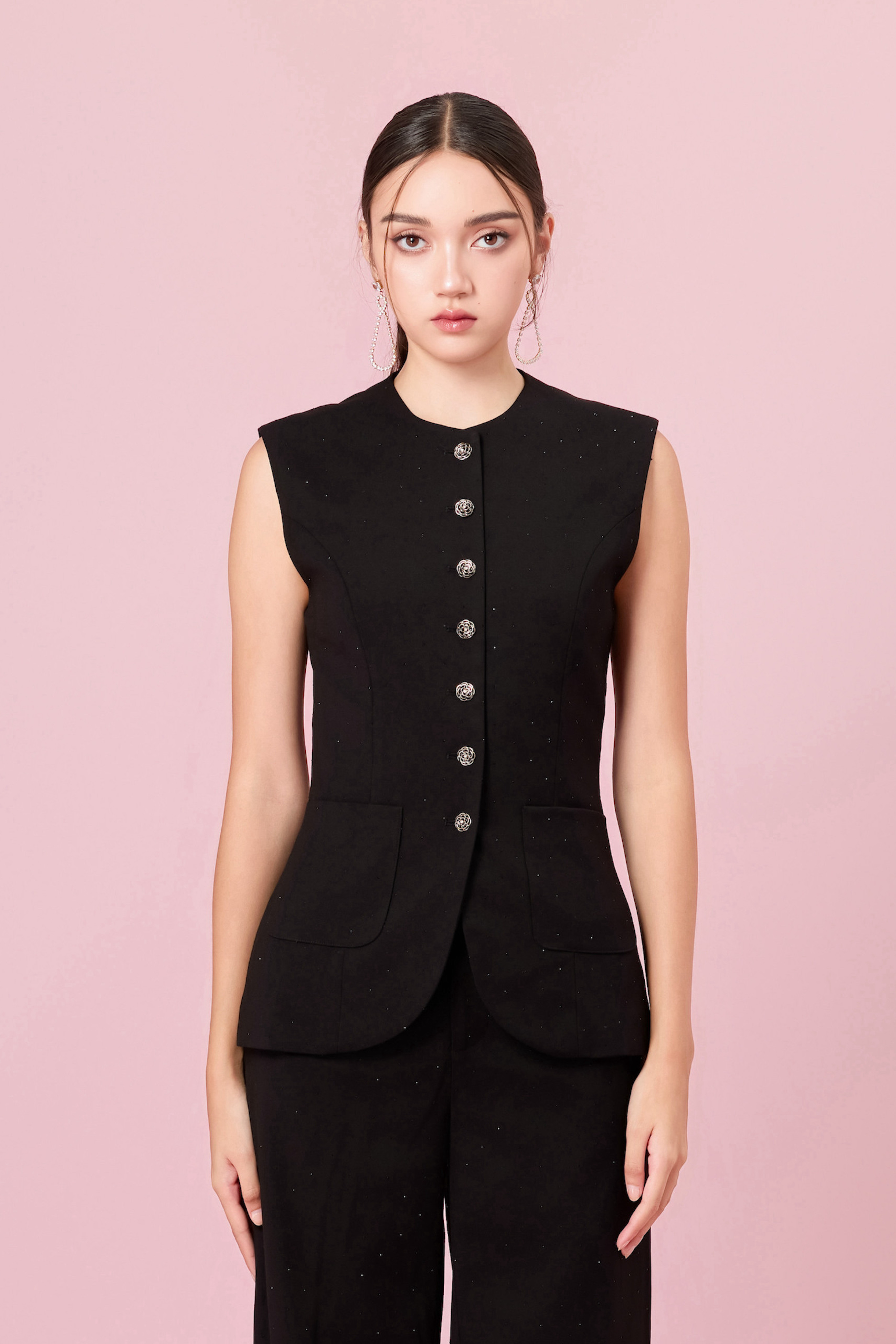 Charalin Black Twinkle Vest Top