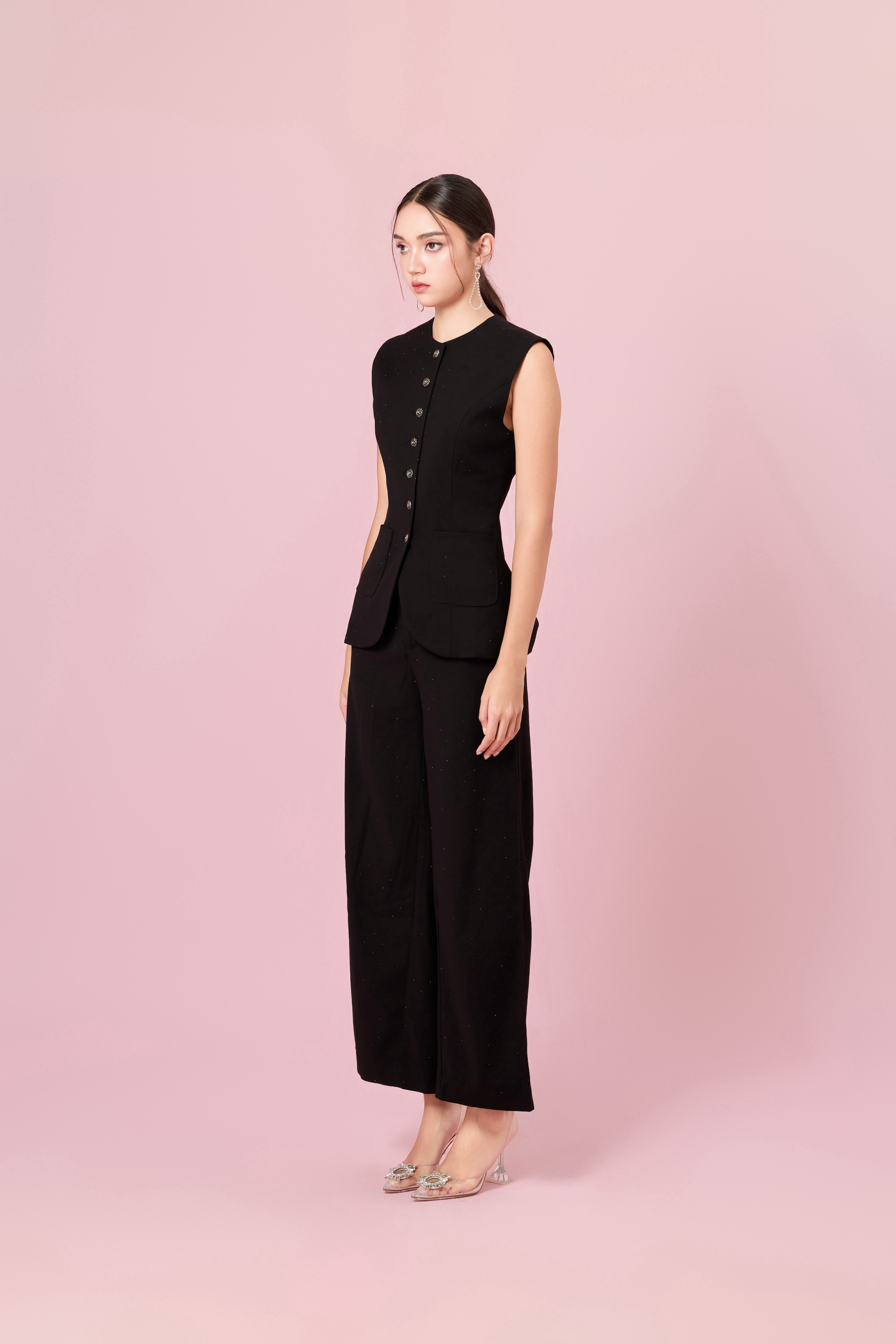 Charalin Black Twinkle Vest Top