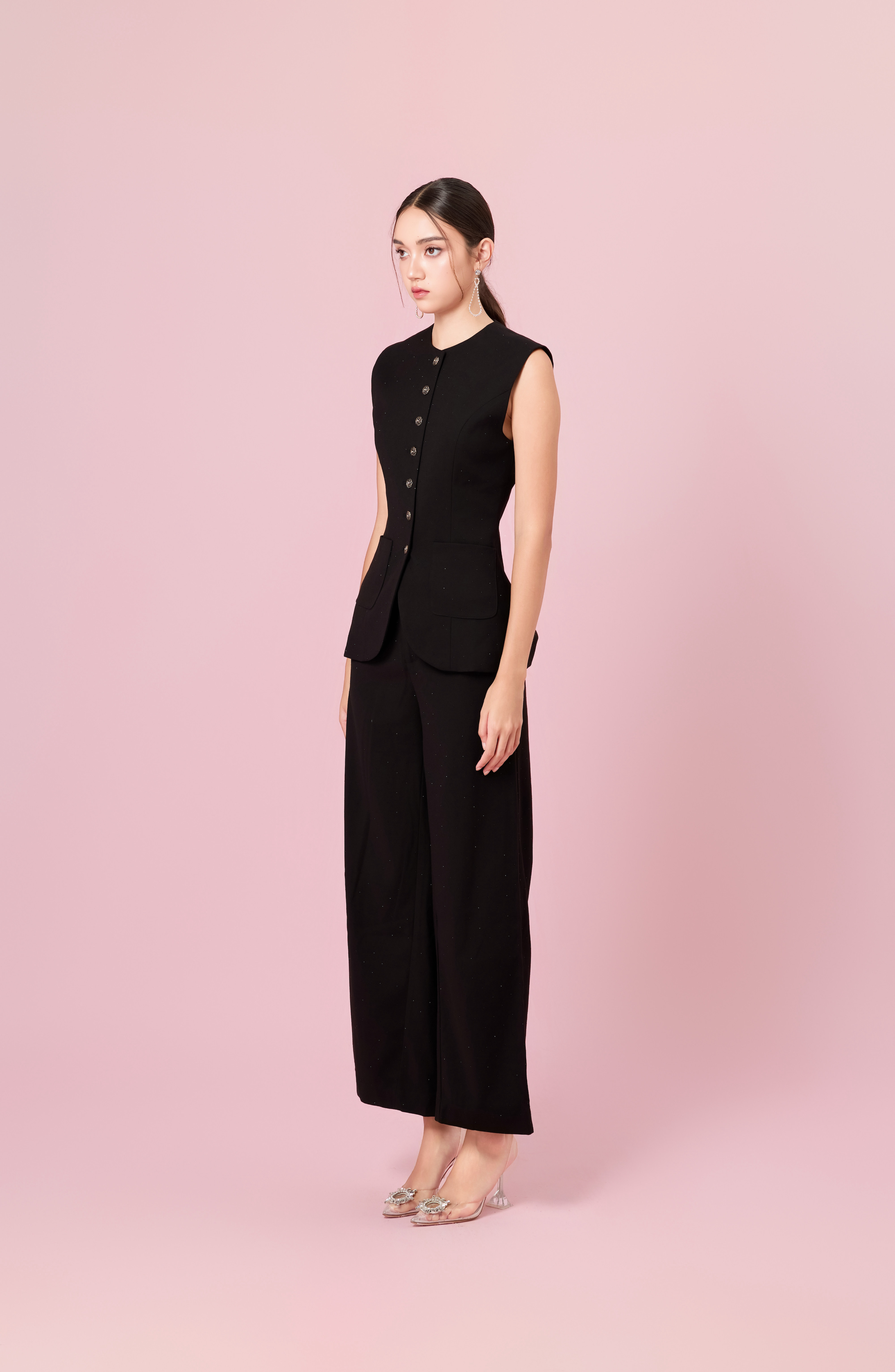 Charalin Black Twinkle Loose Fit Pants