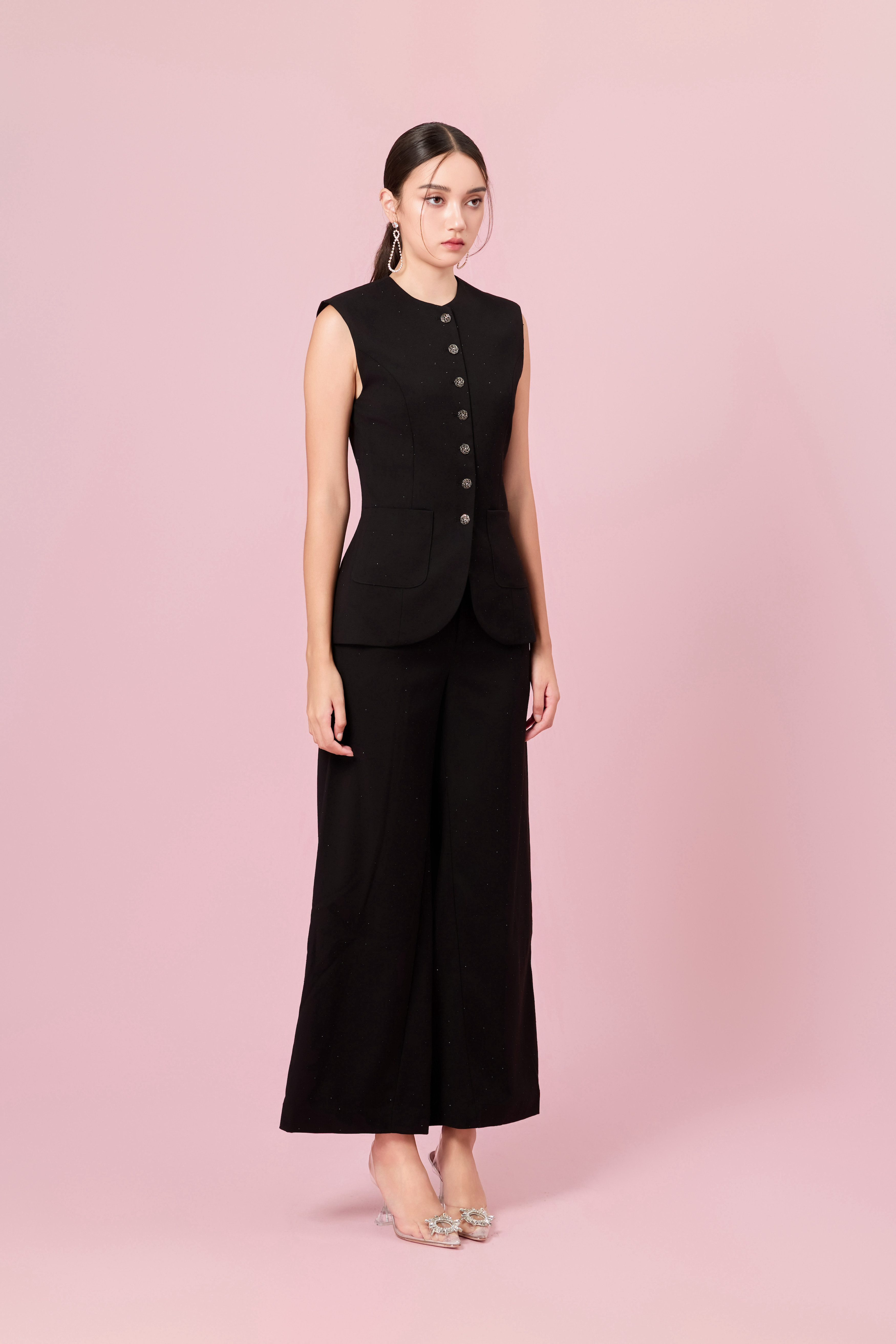 Charalin Black Twinkle Vest Top