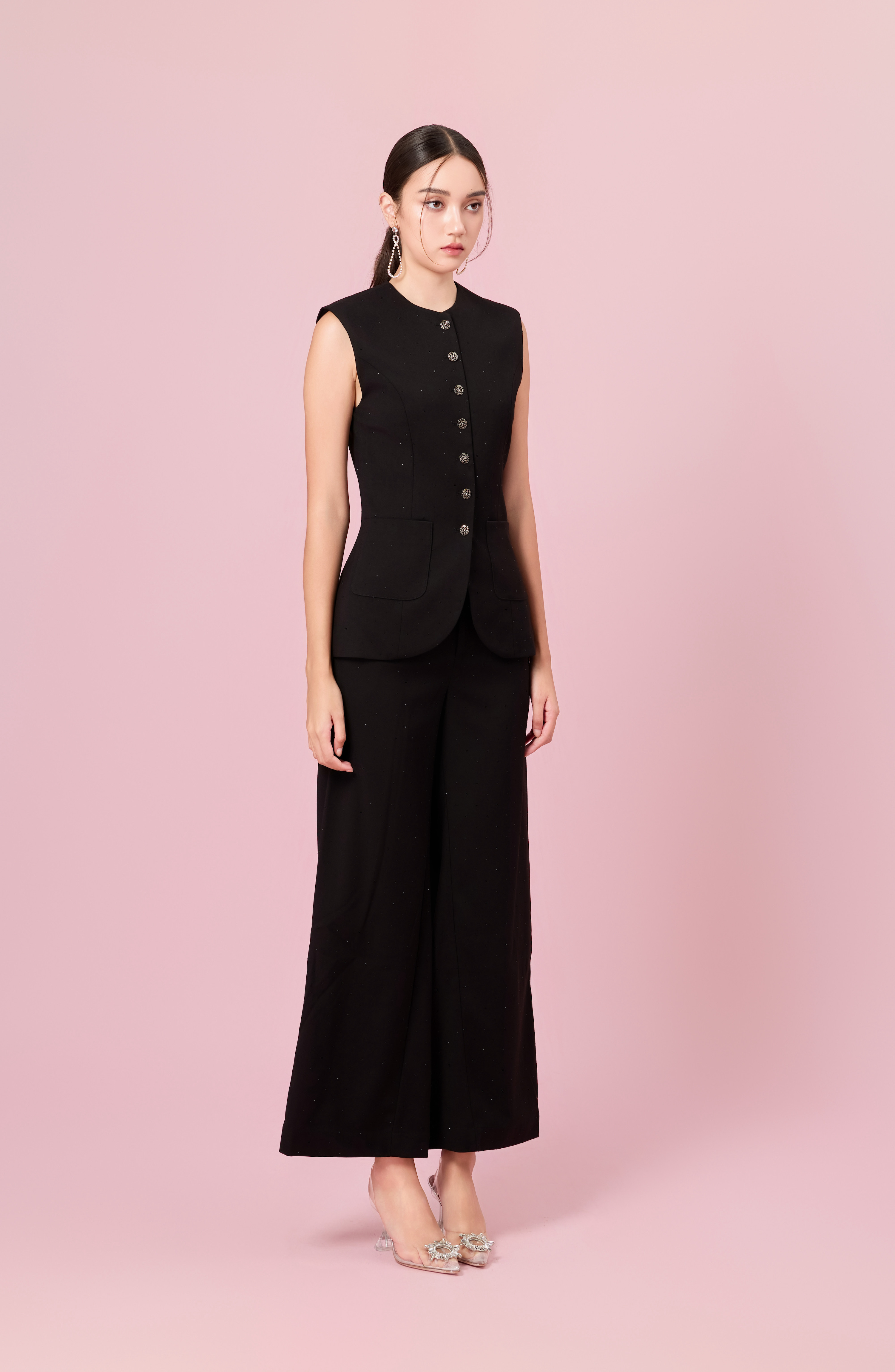 Charalin Black Twinkle Loose Fit Pants