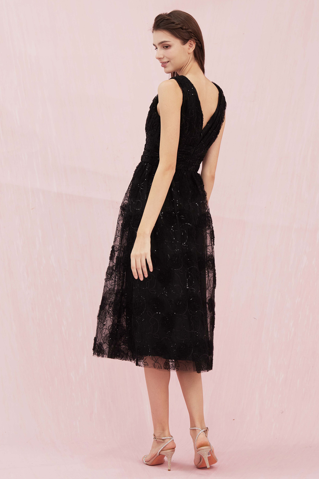 Cerese Black Mesh Midi Dress