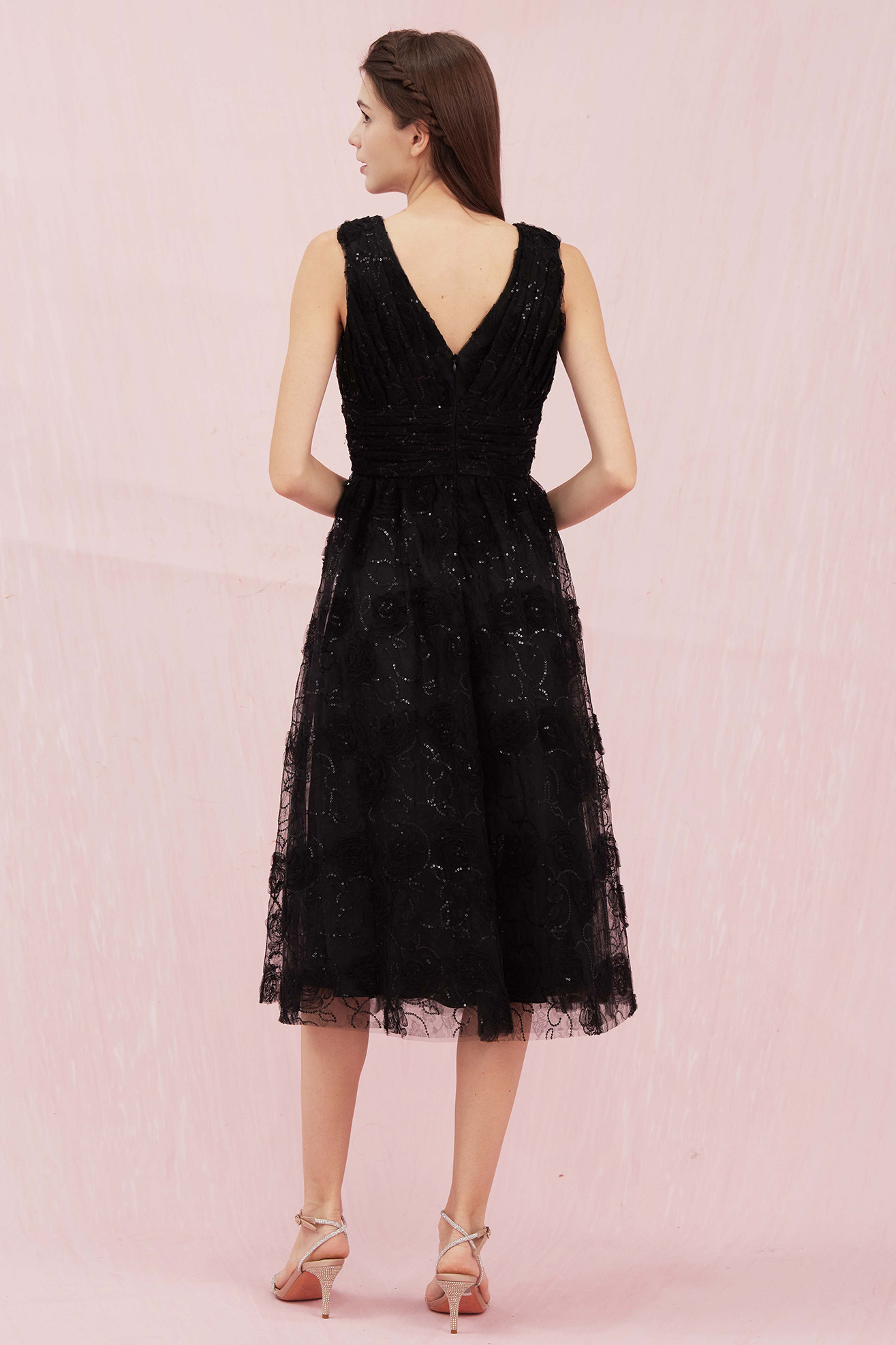 Cerese Black Mesh Midi Dress