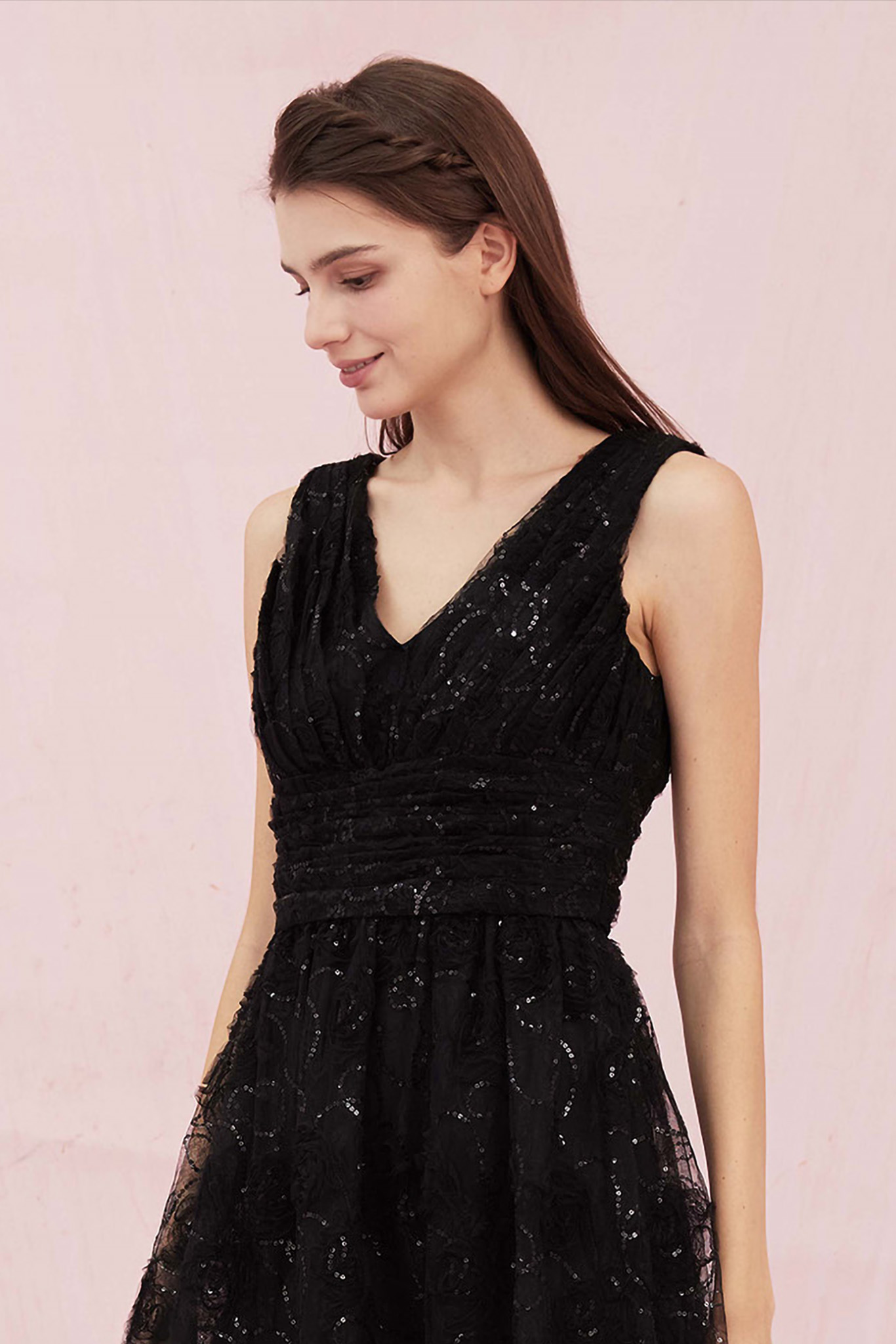 Cerese Black Mesh Midi Dress