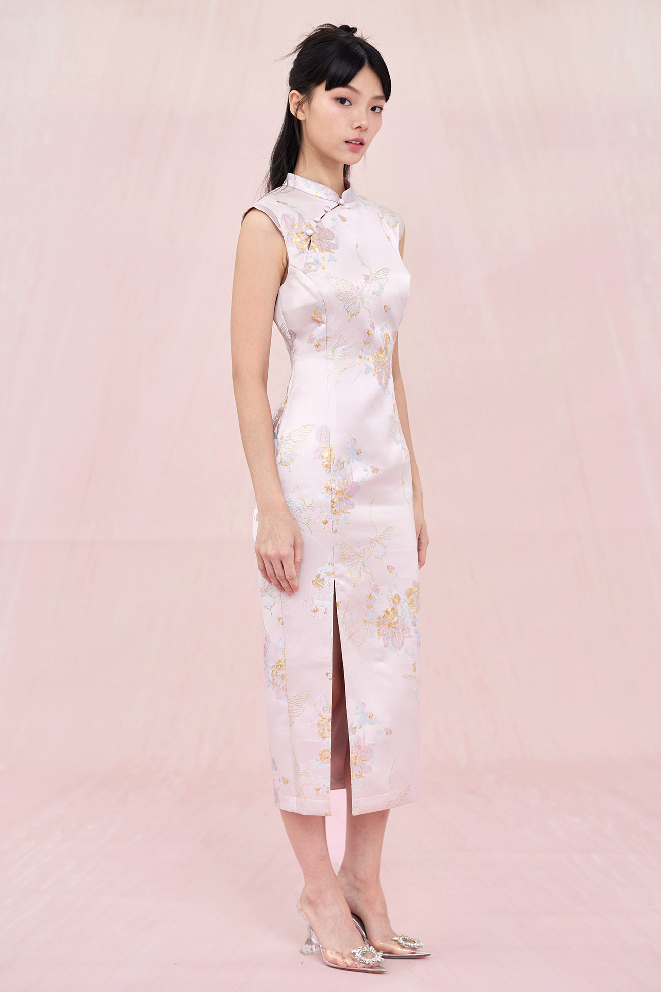 Cendrine Pink Jacquard Cheongsam