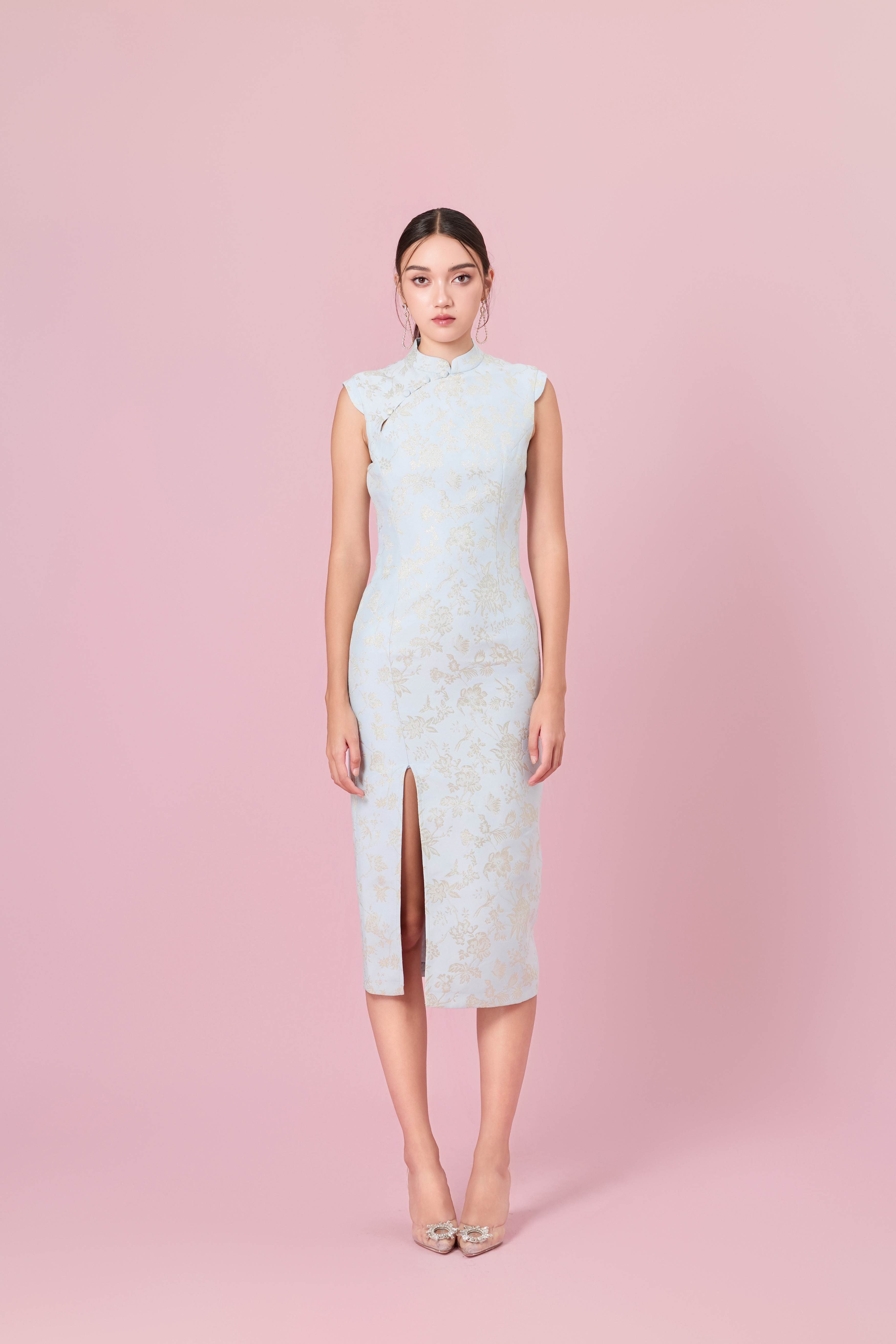 Cendrine Light Blue Jacquard Cheongsam