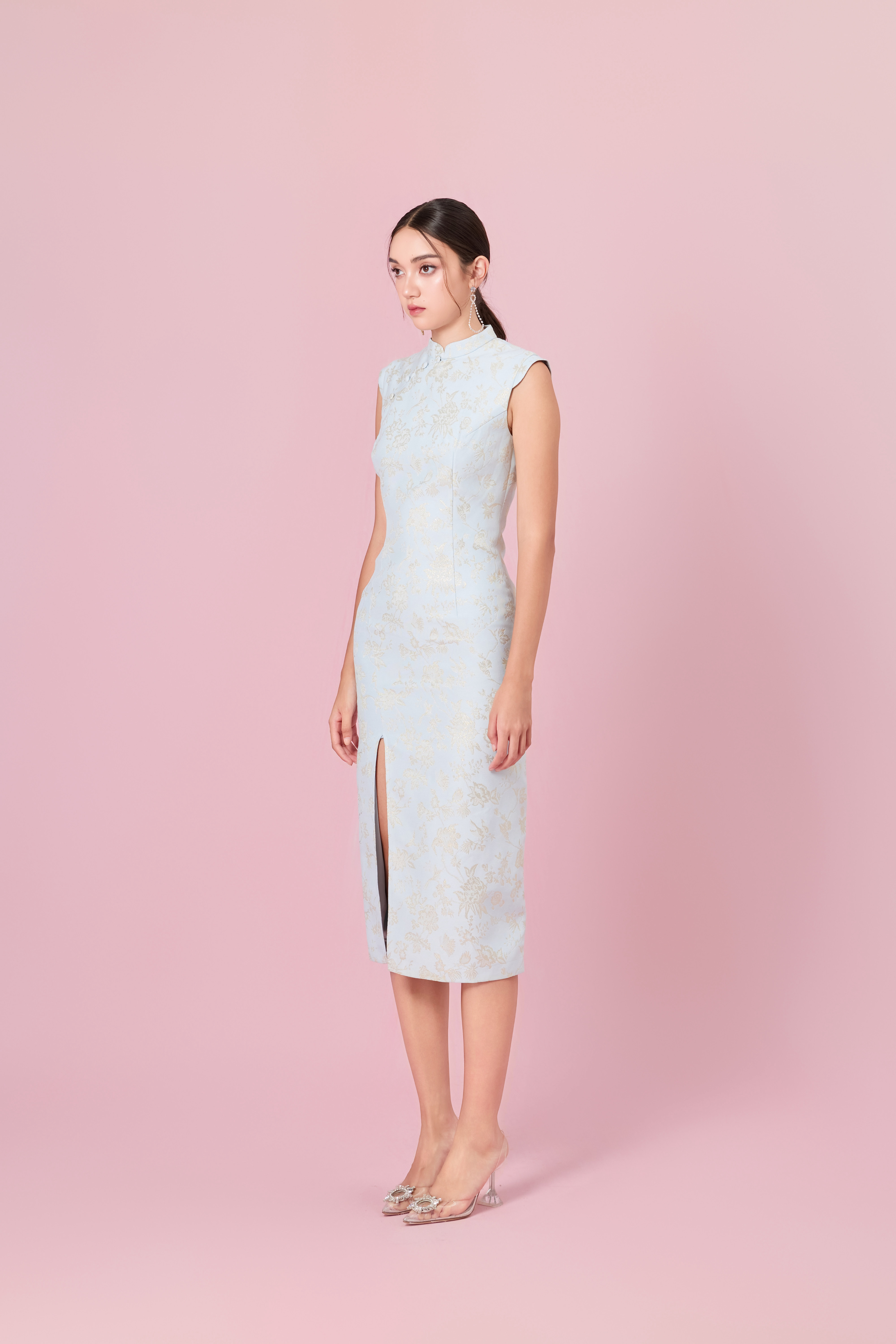 Cendrine Light Blue Jacquard Cheongsam