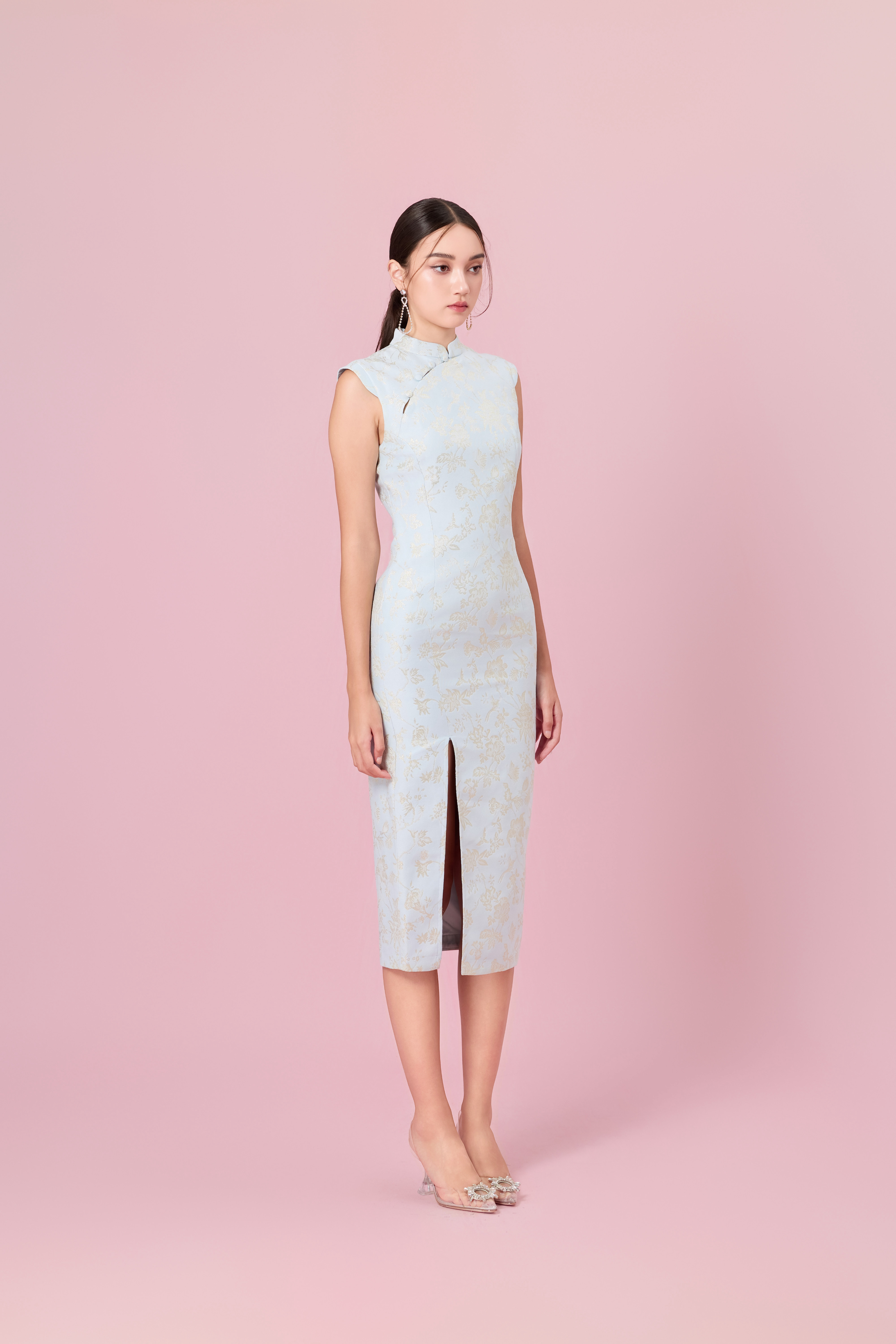 Cendrine Light Blue Jacquard Cheongsam