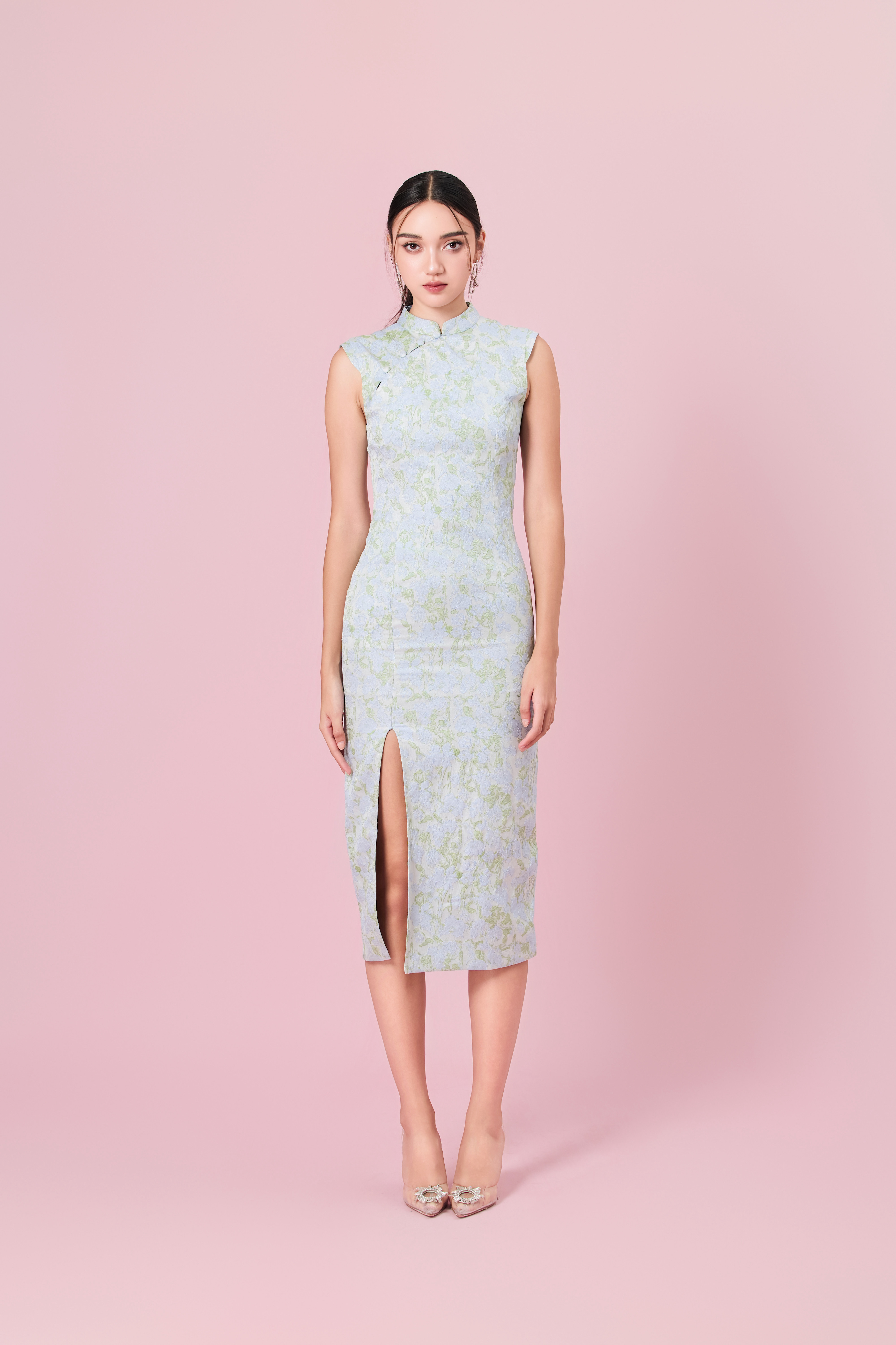 Cendrine Green Jacquard Cheongsam