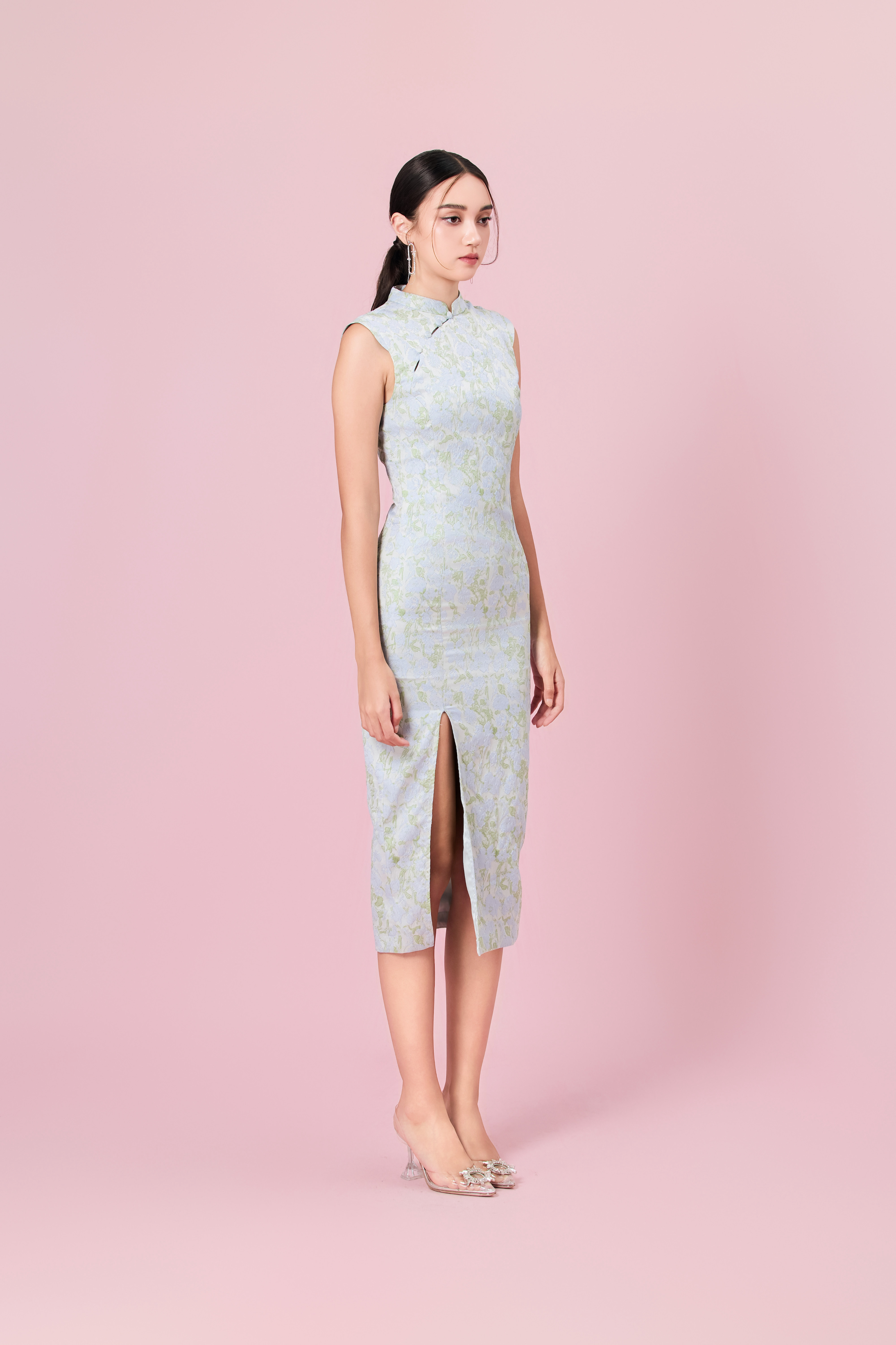 Cendrine Green Jacquard Cheongsam