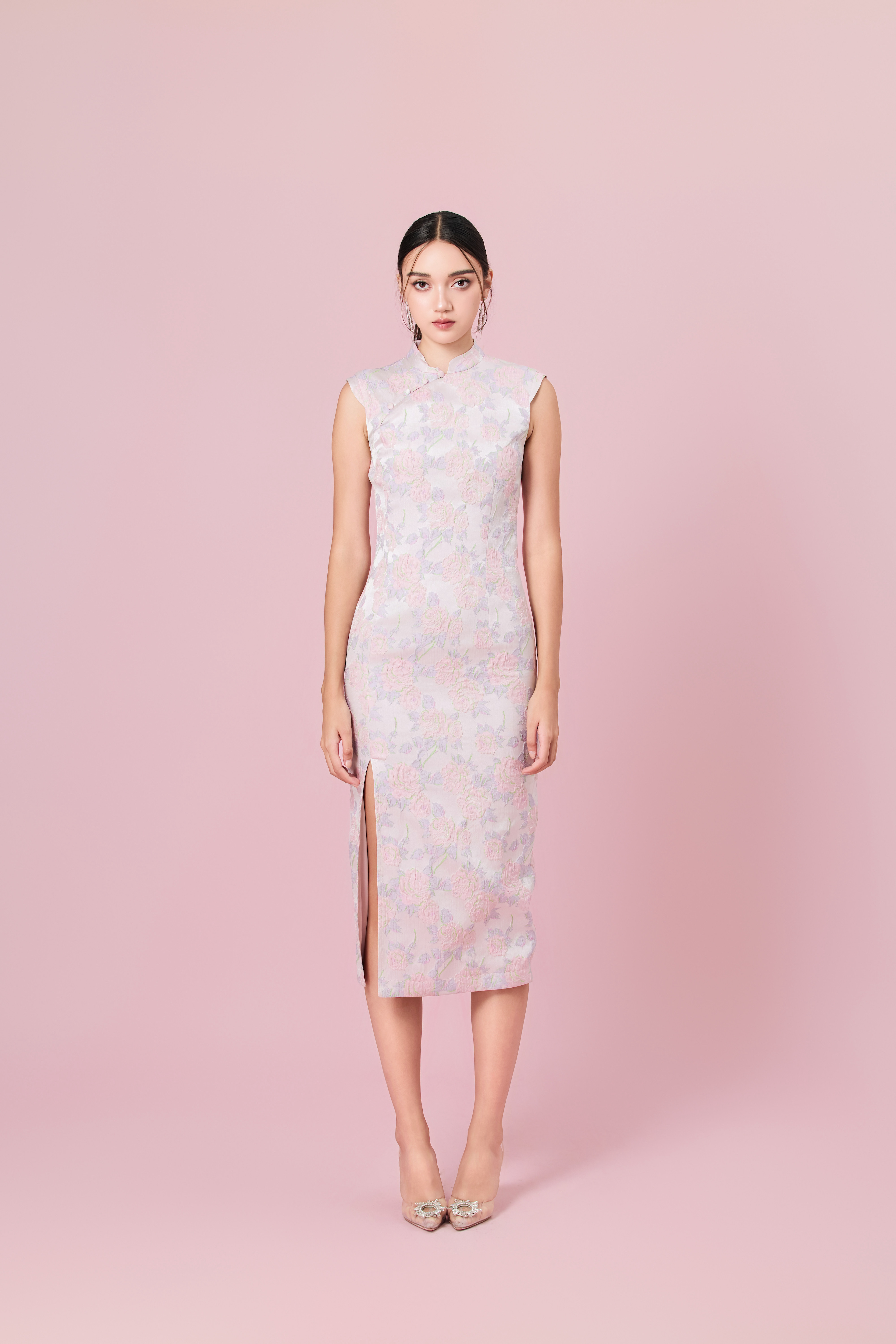 Cendrine Purple Jacquard Cheongsam