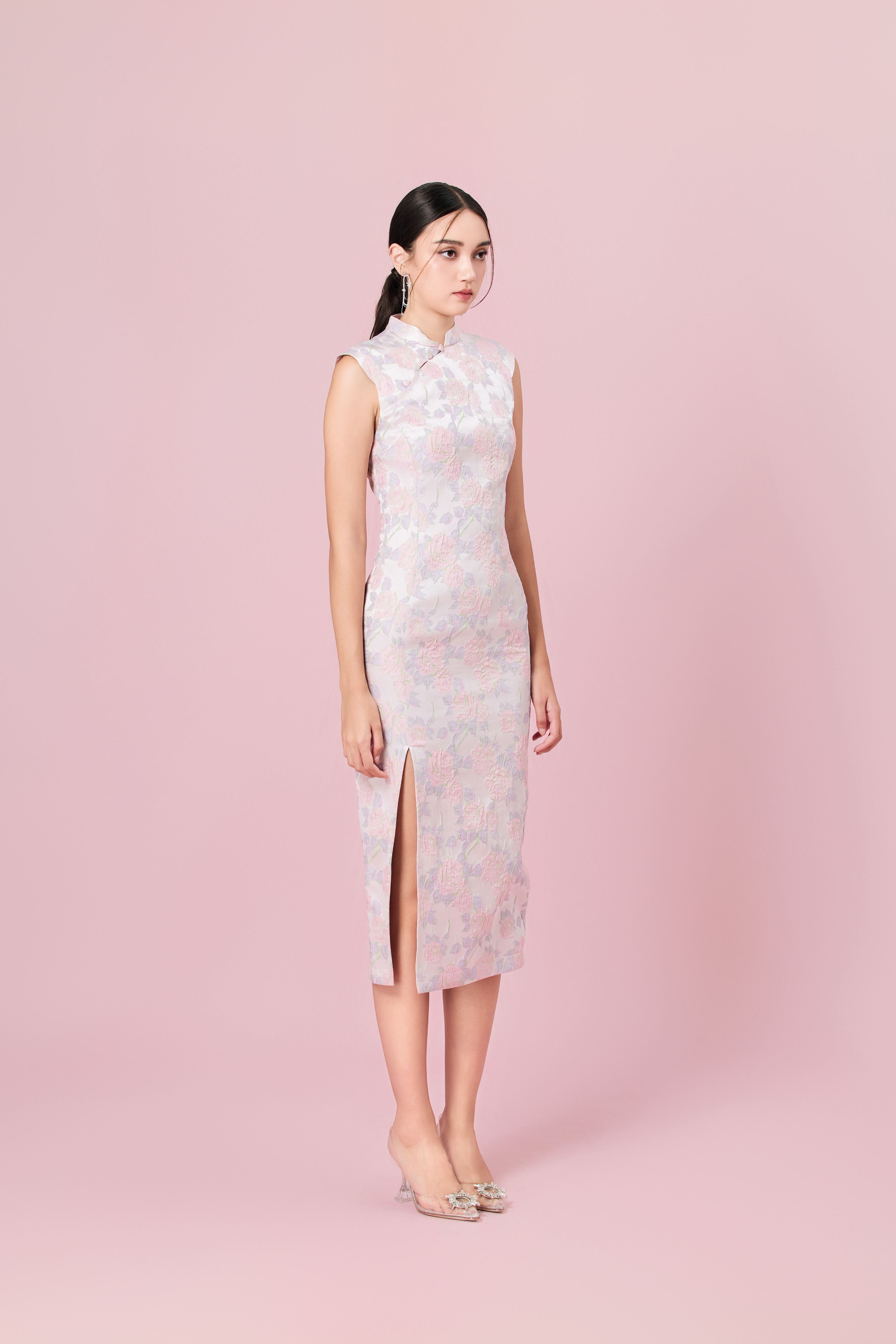 Cendrine Purple Jacquard Cheongsam