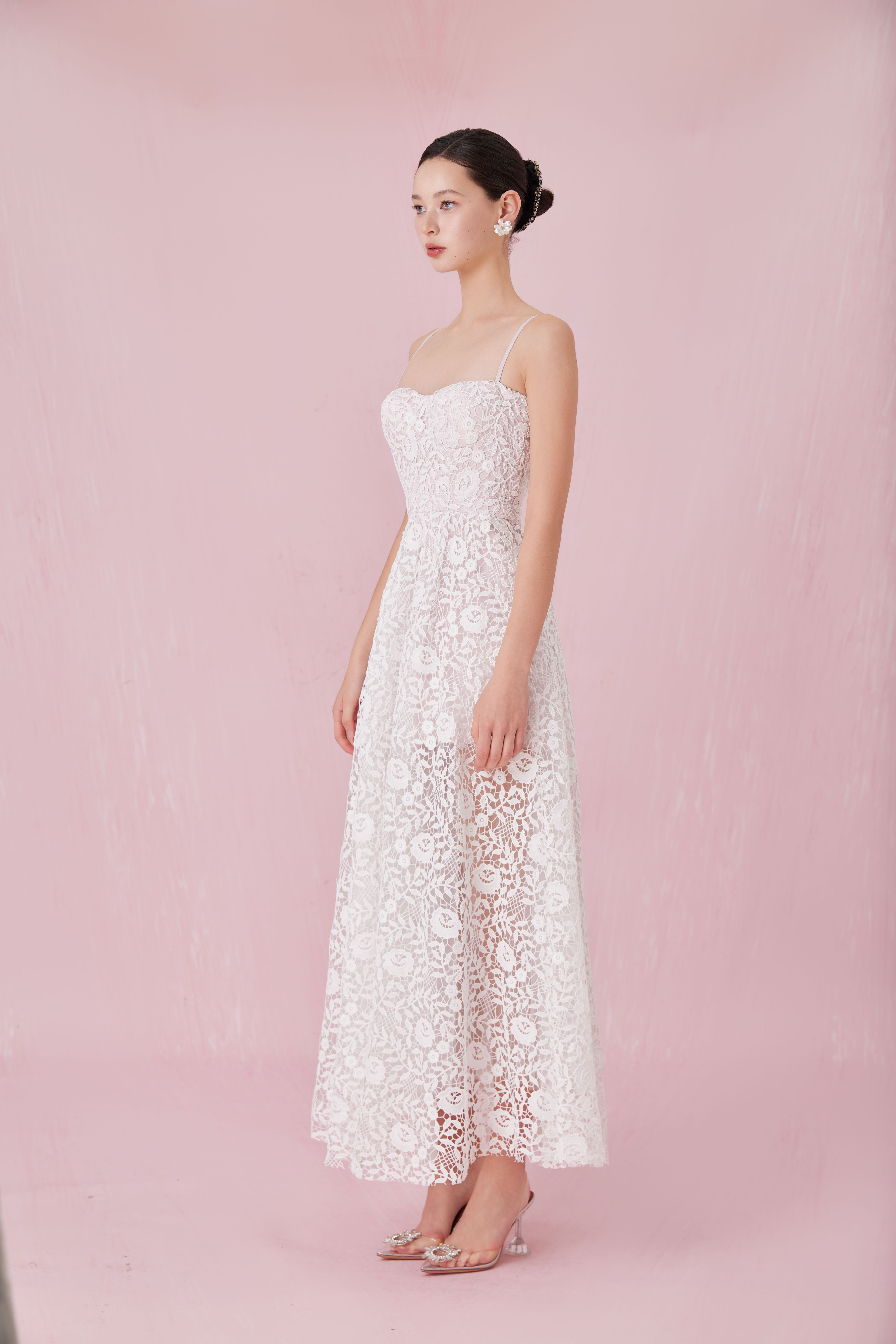 Aurelle White Rose Lace Long Dress