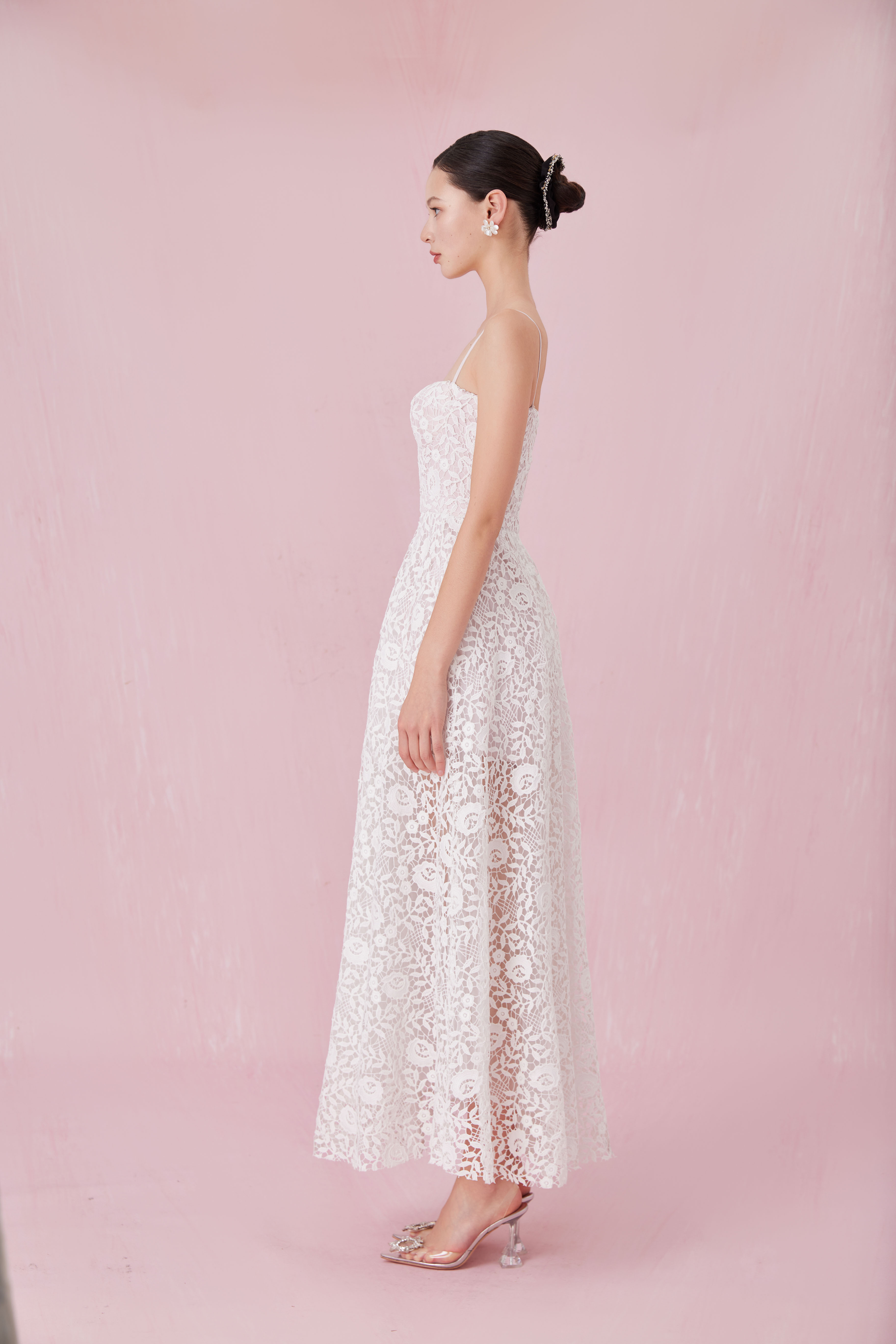 Aurelle White Rose Lace Long Dress