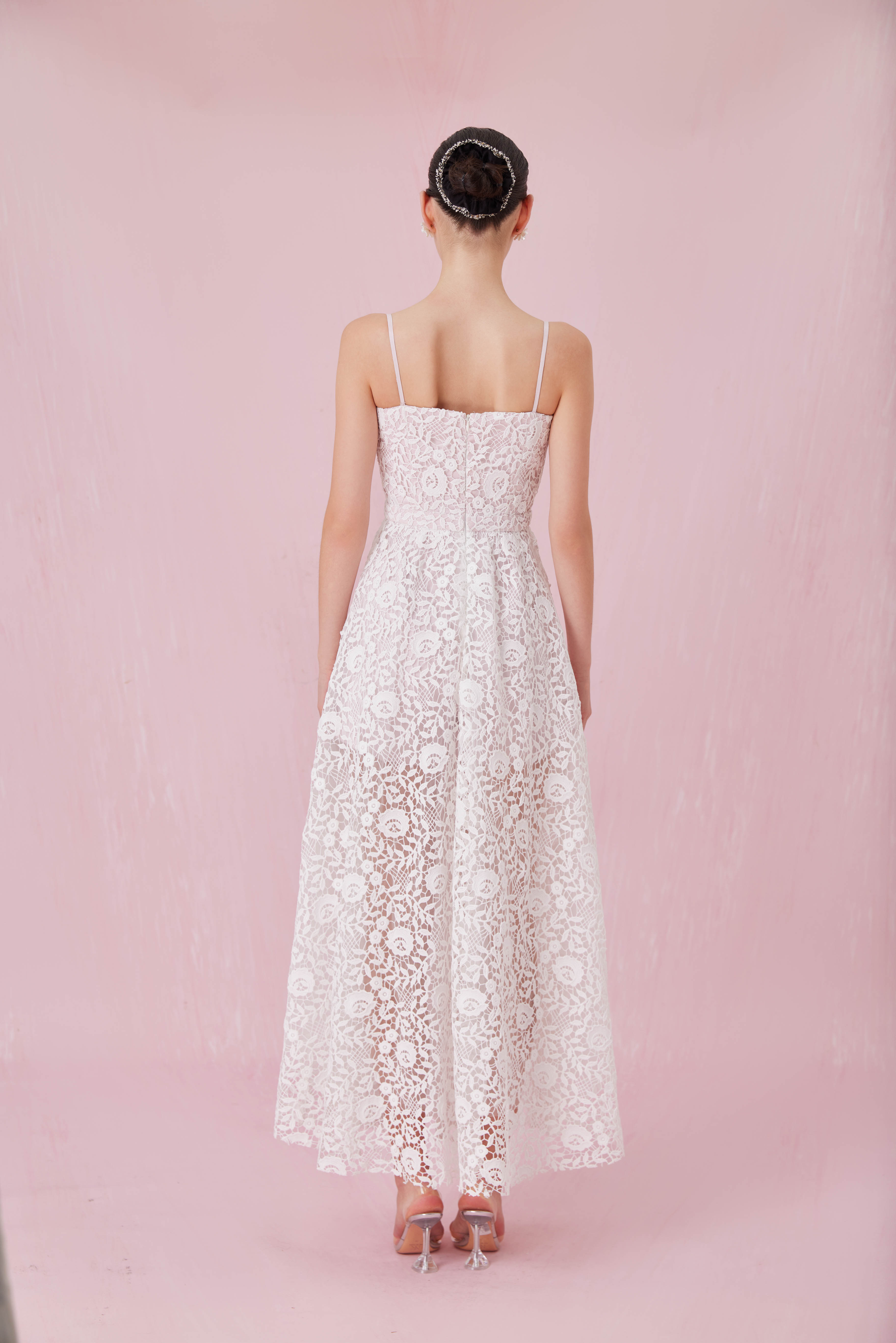Aurelle White Rose Lace Long Dress