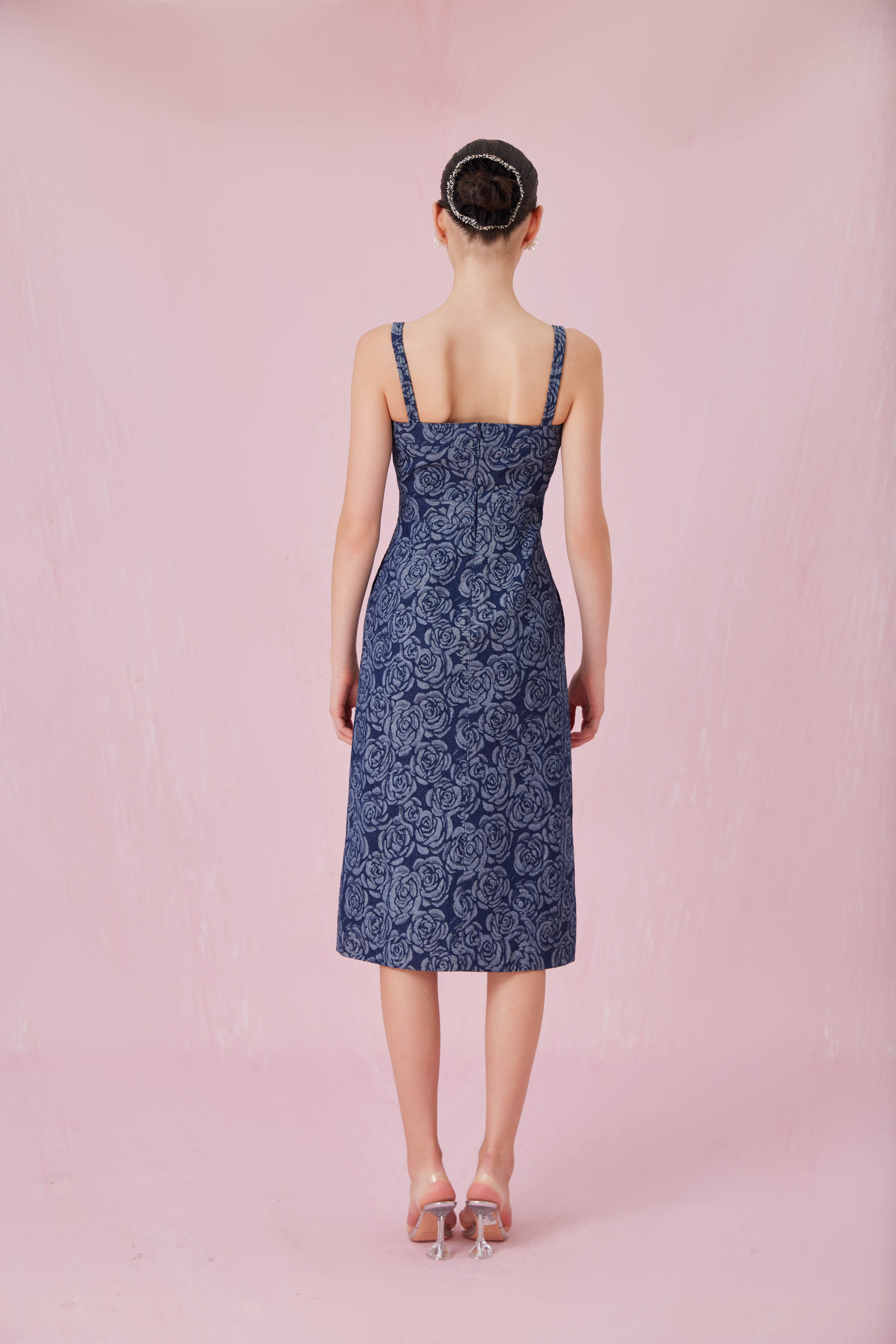 Chantle Rose Embos Dark Blue Denim Dress