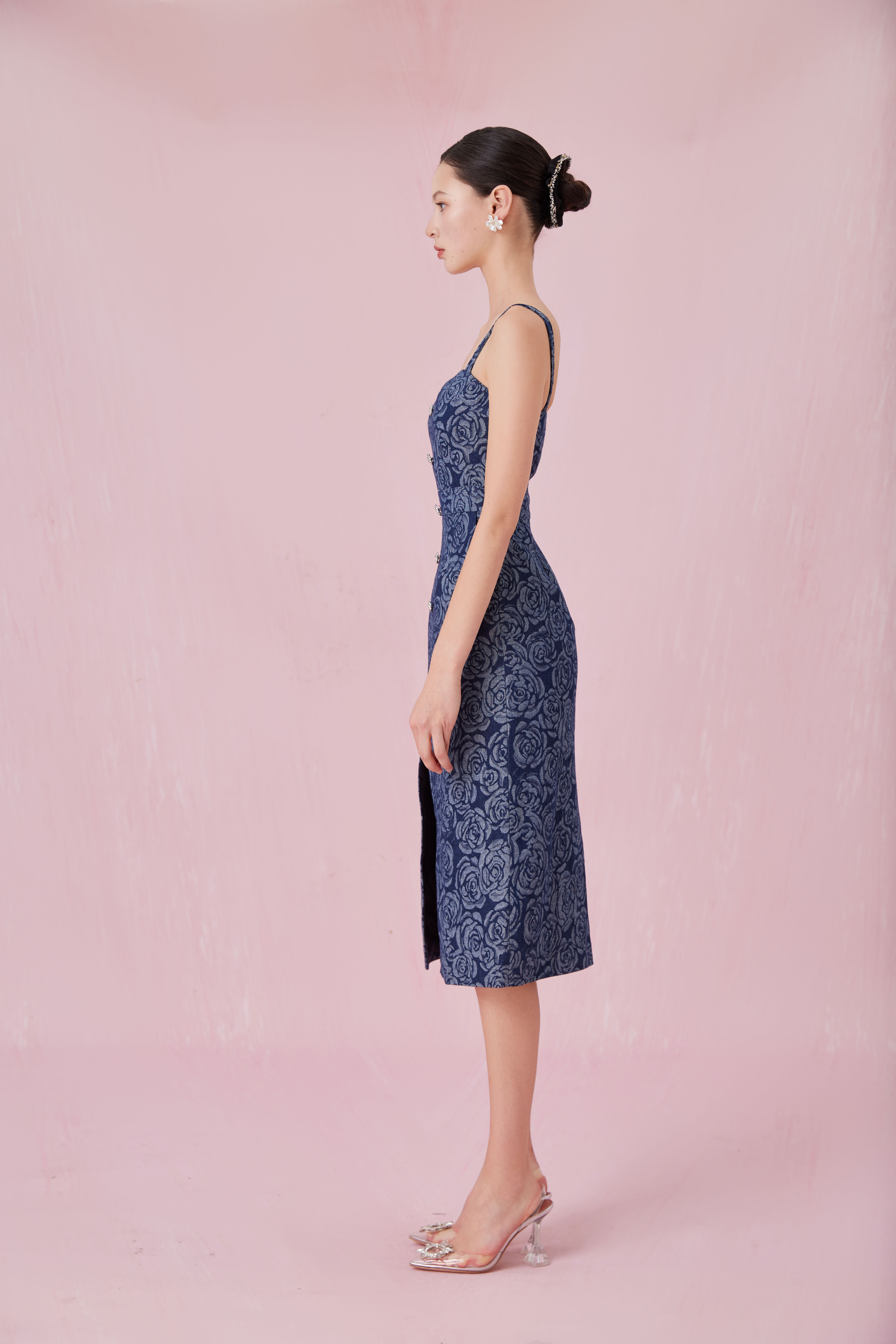 Chantle Rose Embos Dark Blue Denim Dress