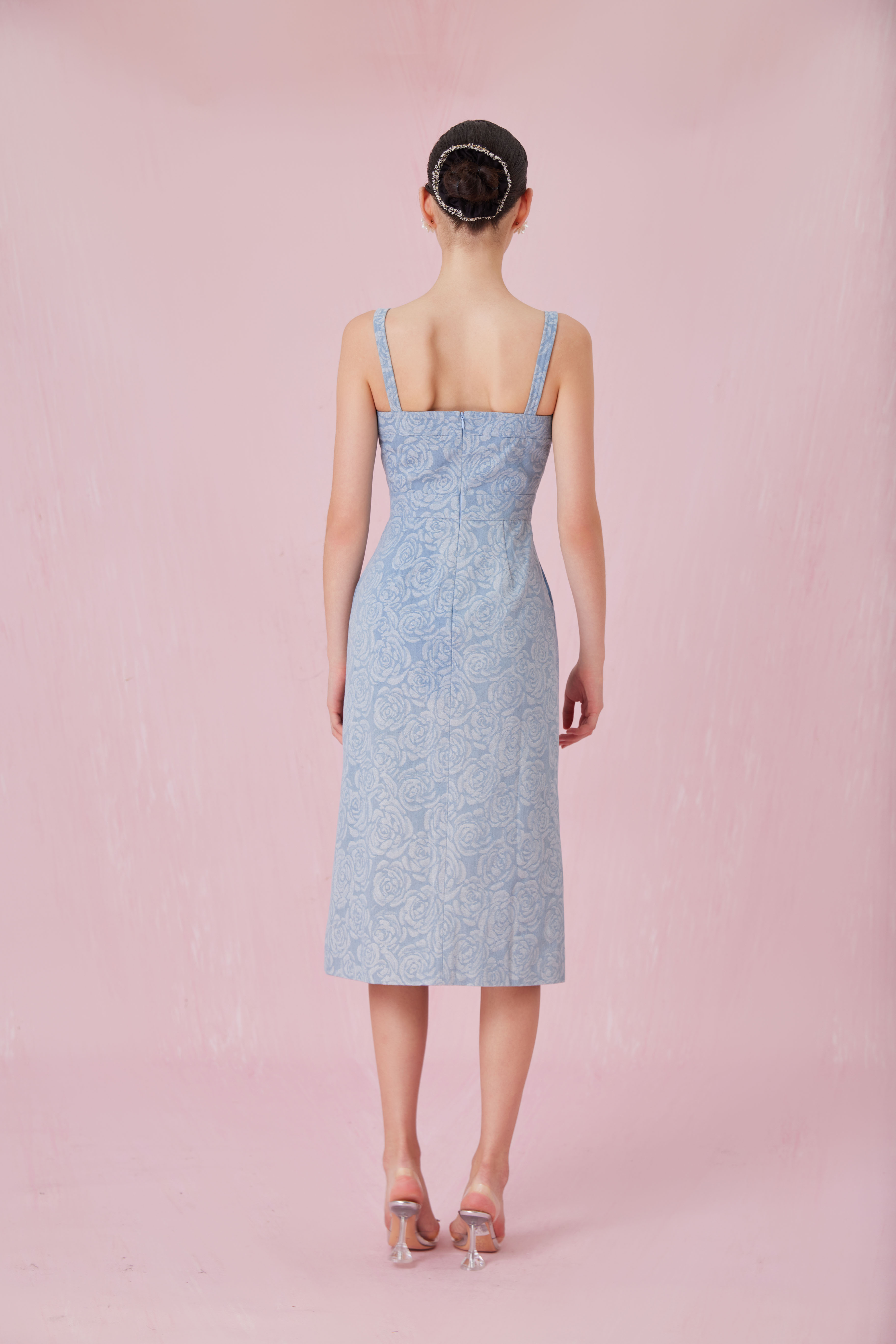 Chantle Rose Embos Light Blue Denim Dress