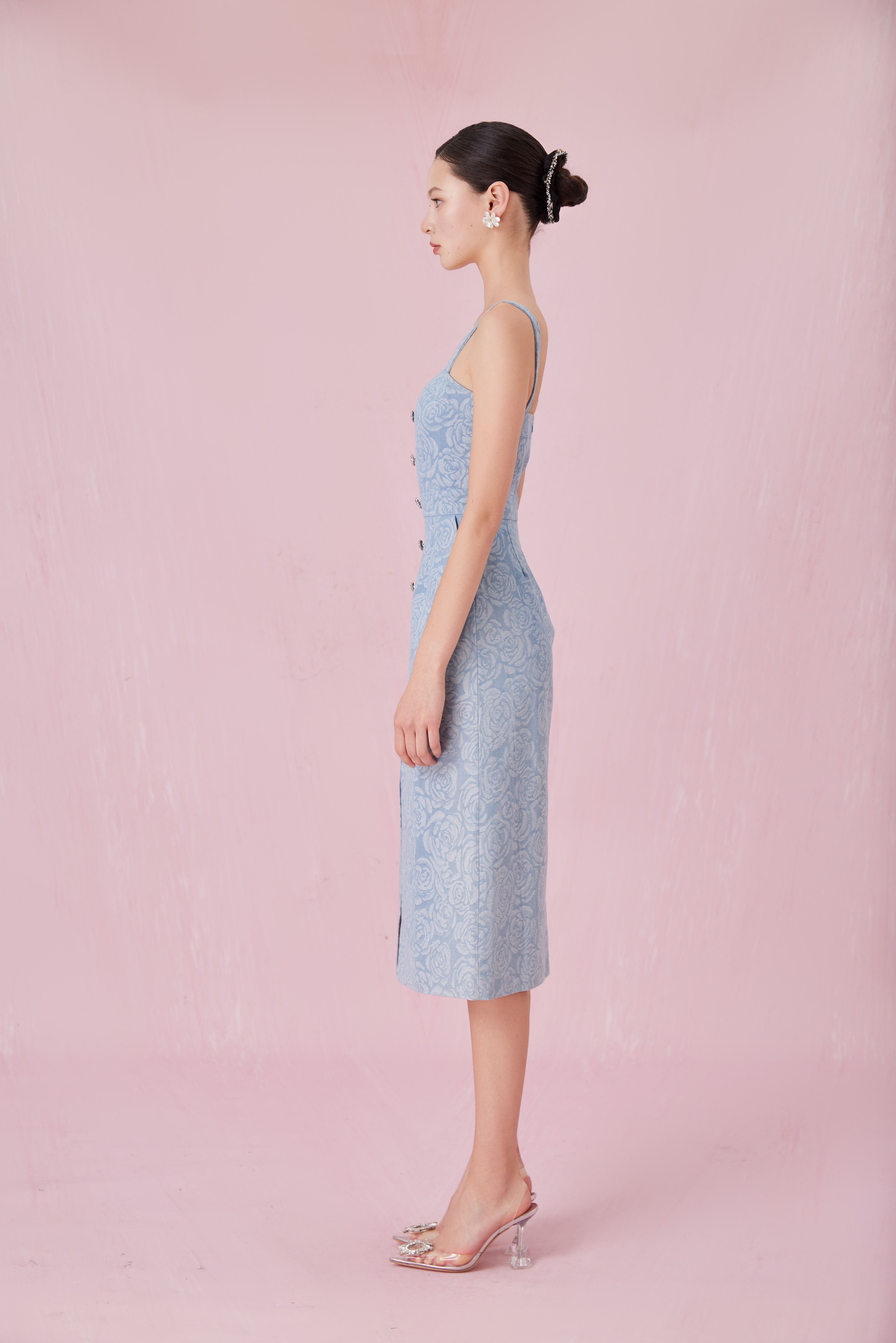 Chantle Rose Embos Light Blue Denim Dress