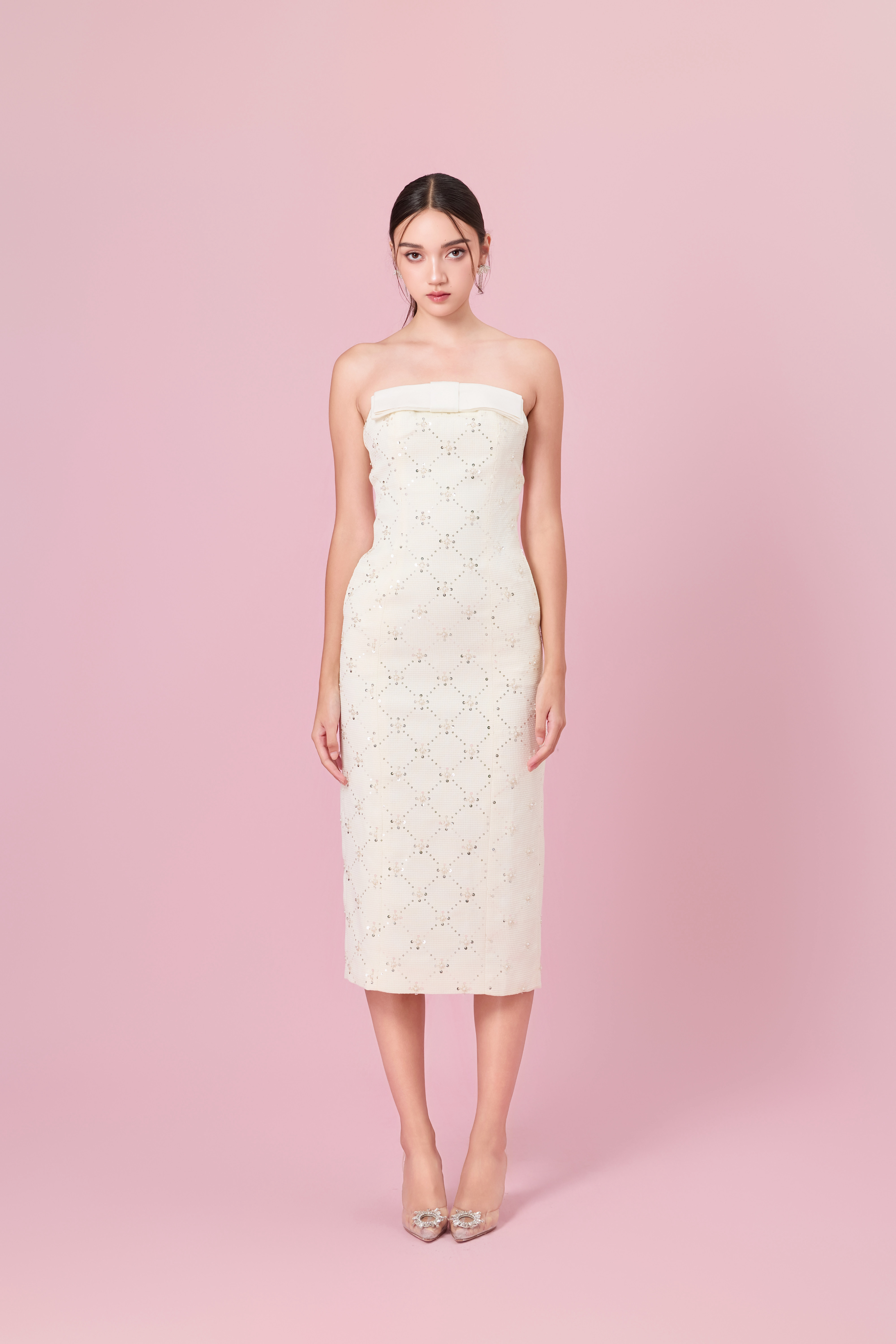 Chenille Cream Tweed Tube Dress