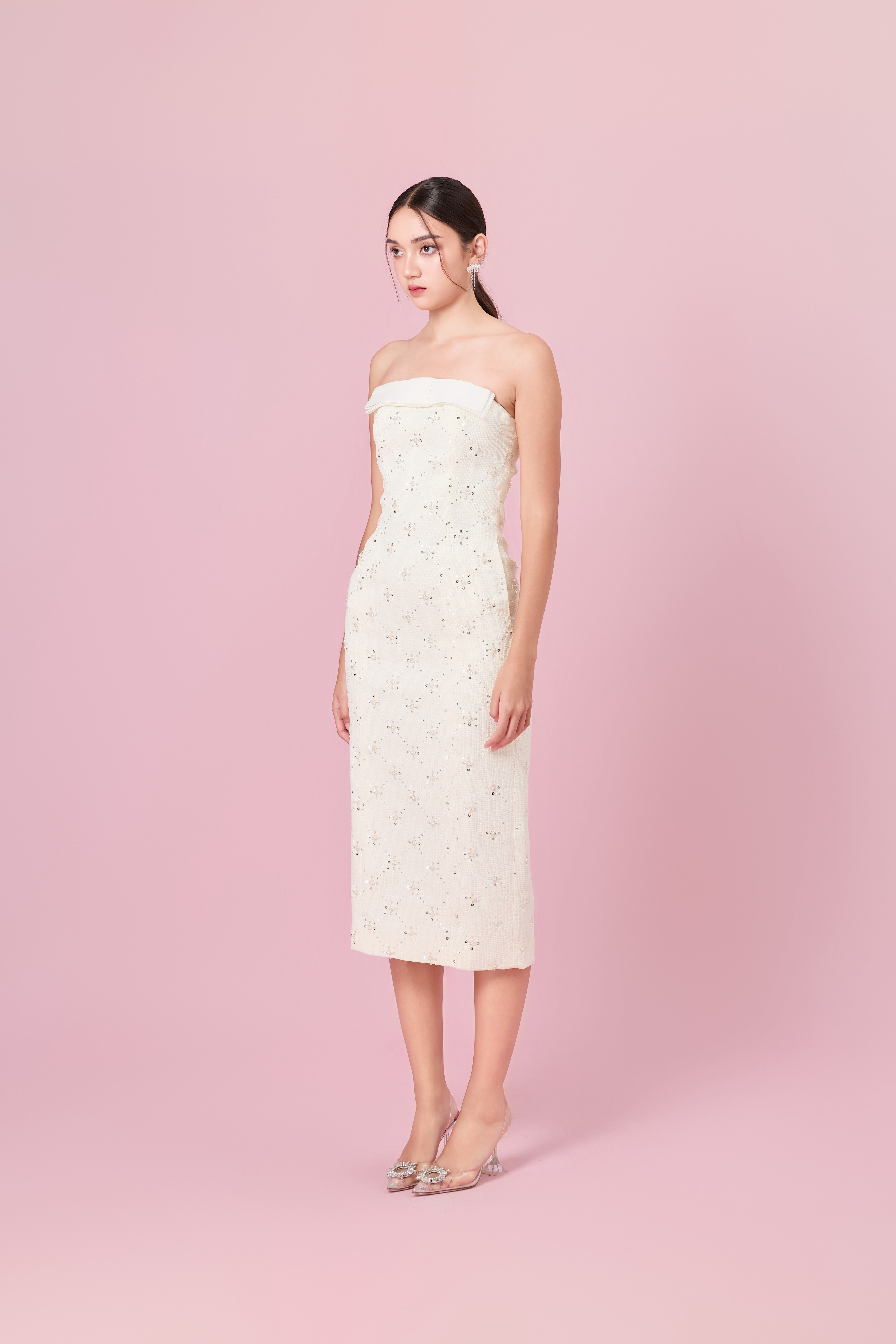 Chenille Cream Tweed Tube Dress