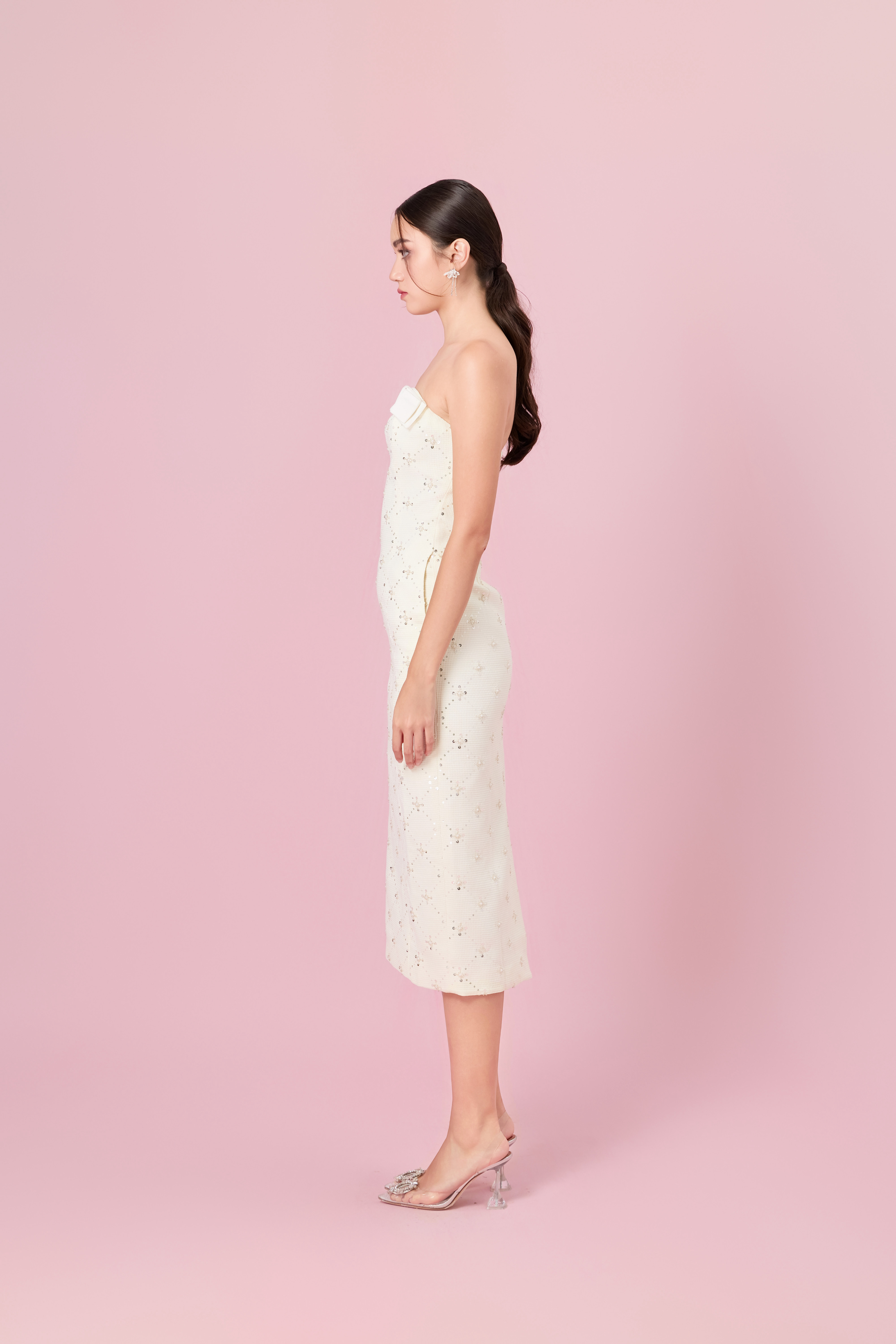 Chenille Cream Tweed Tube Dress