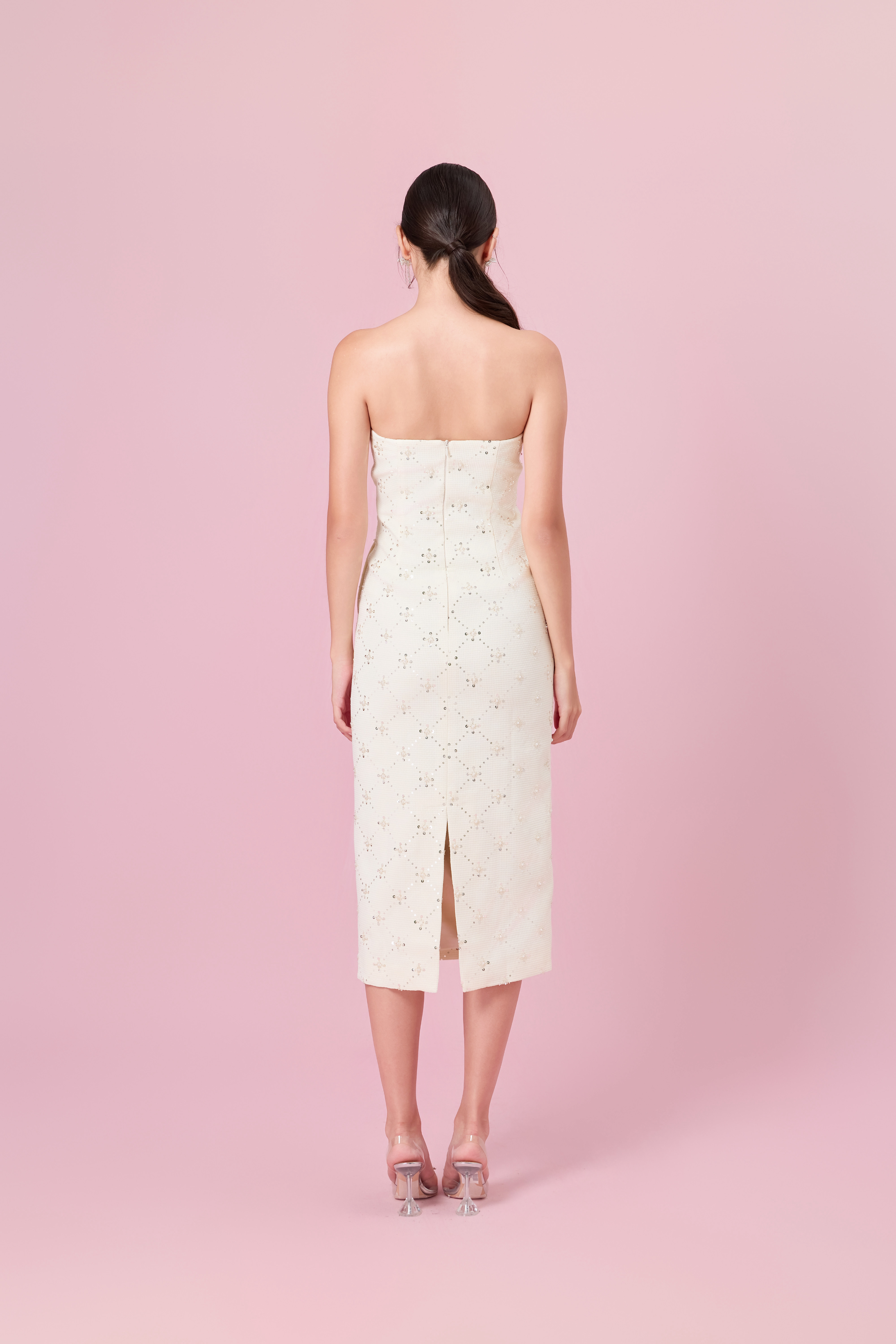 Chenille Cream Tweed Tube Dress