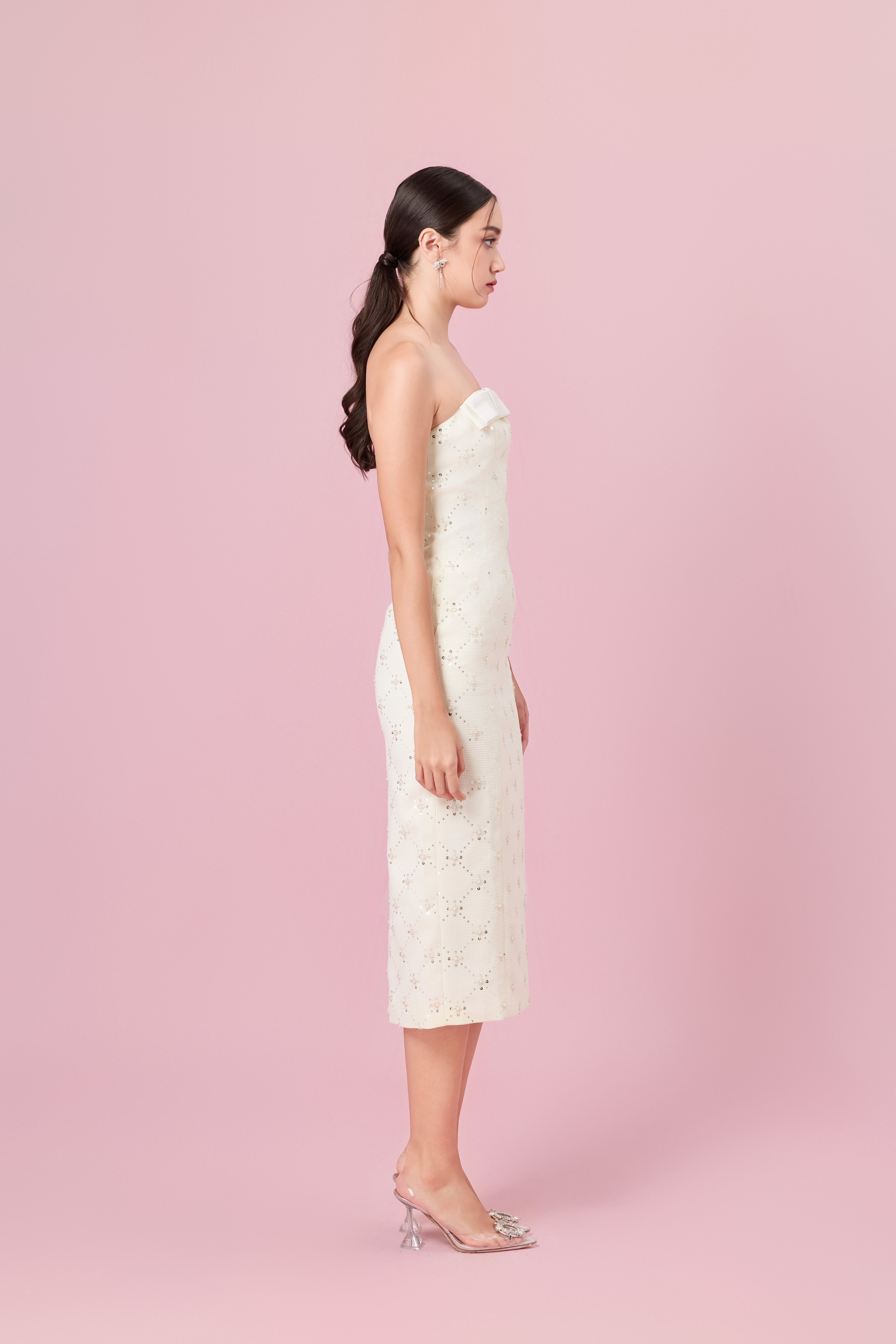 Chenille Cream Tweed Tube Dress