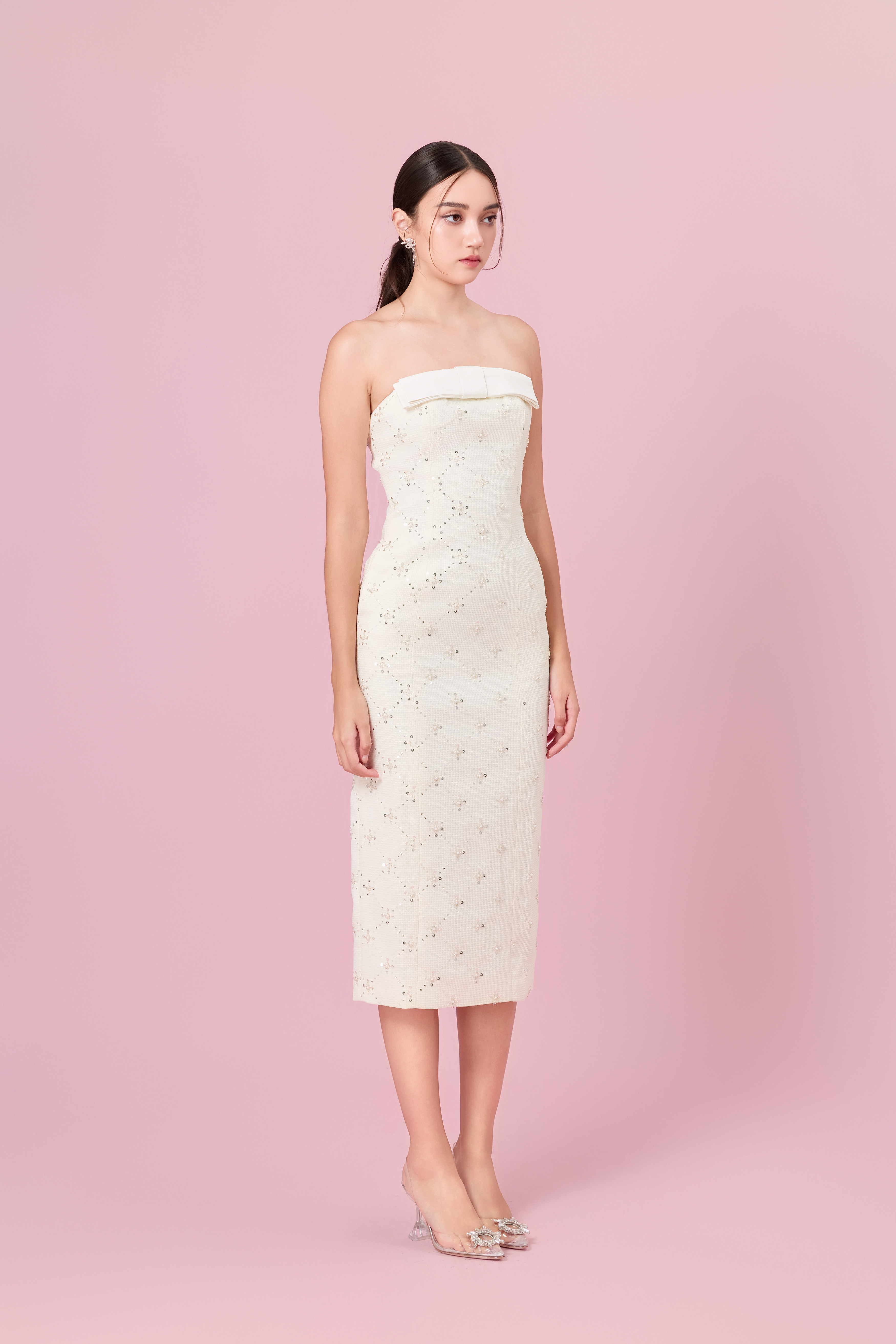 Chenille Cream Tweed Tube Dress