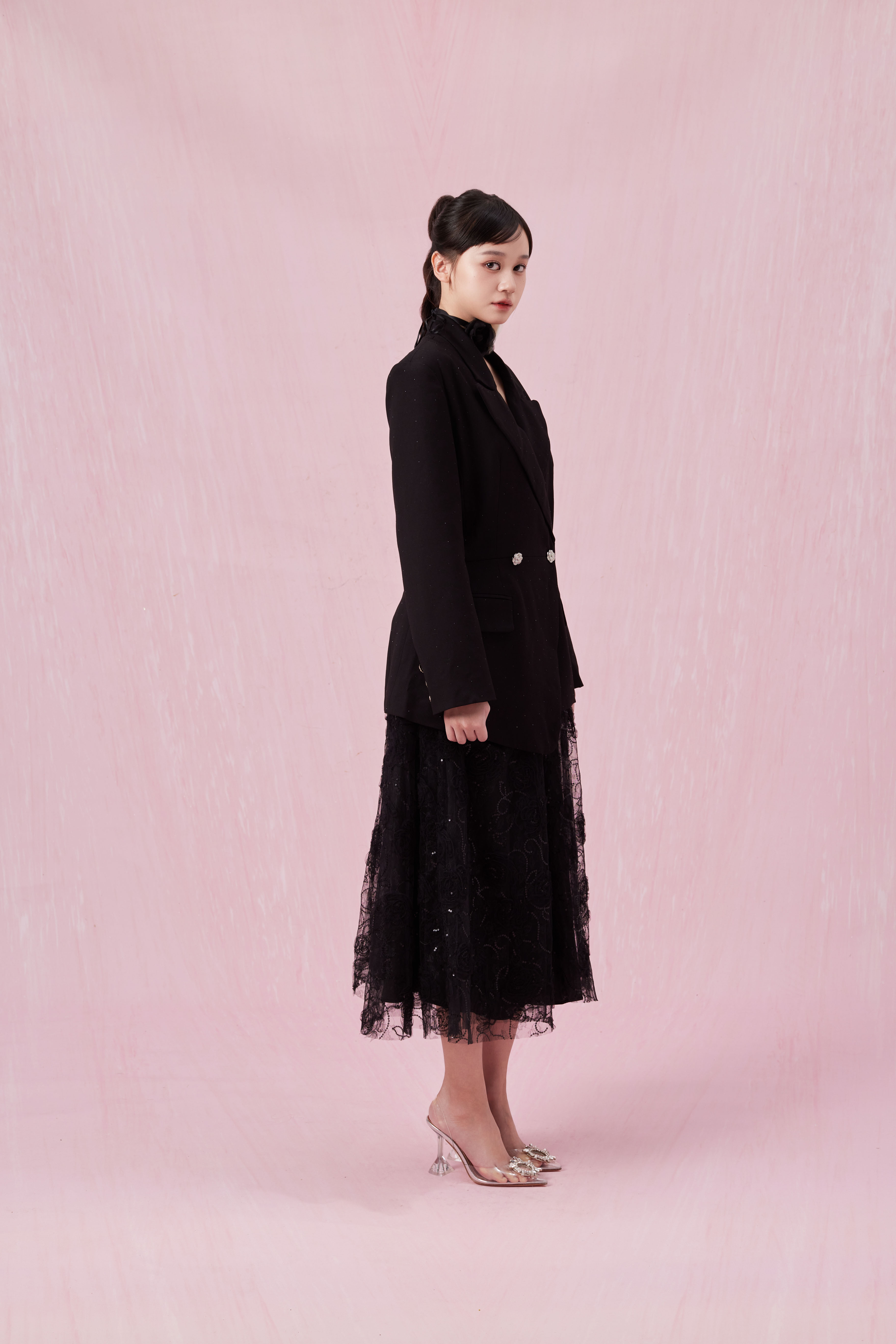 Chantasia Black Double-Breasted Long Blazer