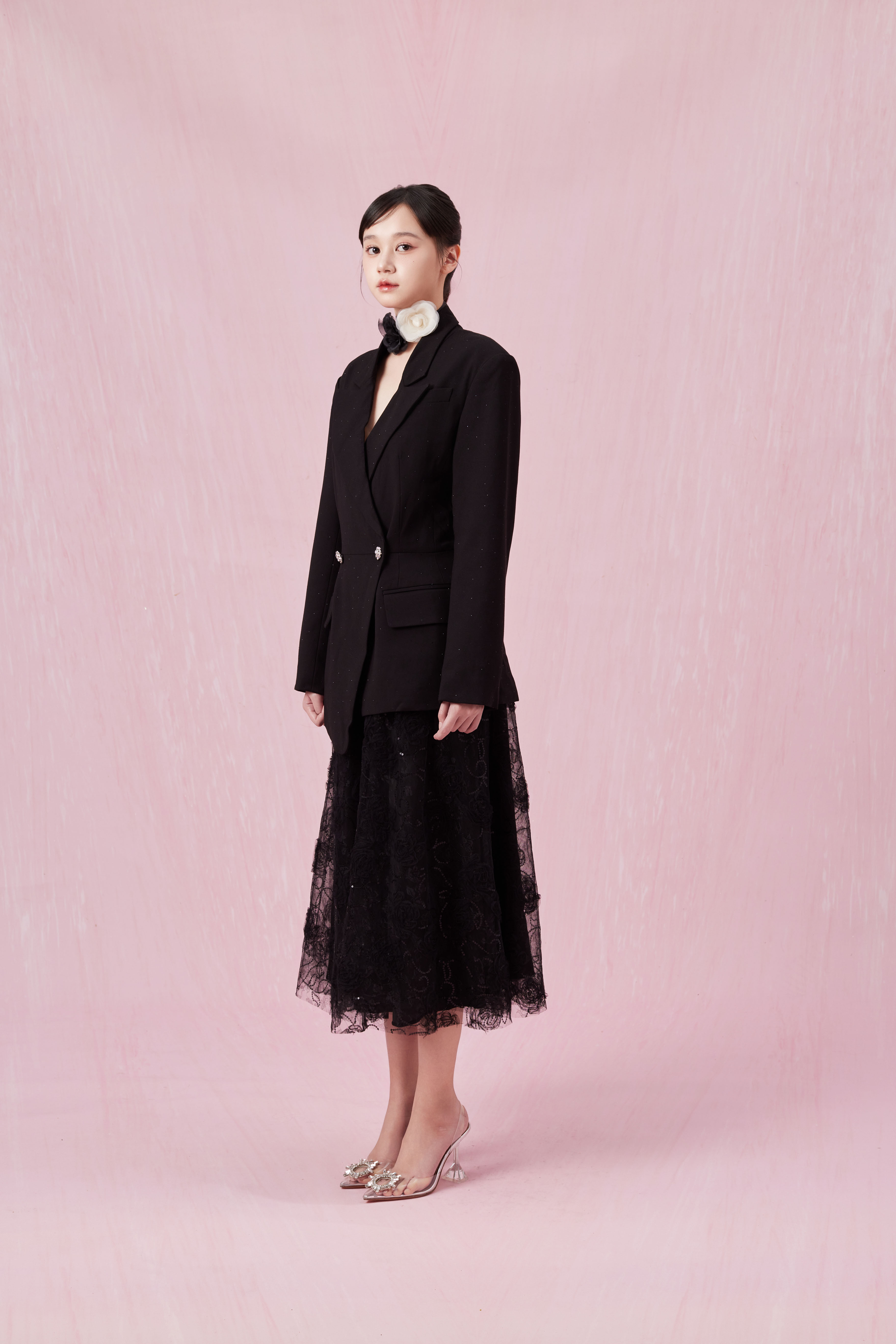 Chantasia Black Double-Breasted Long Blazer