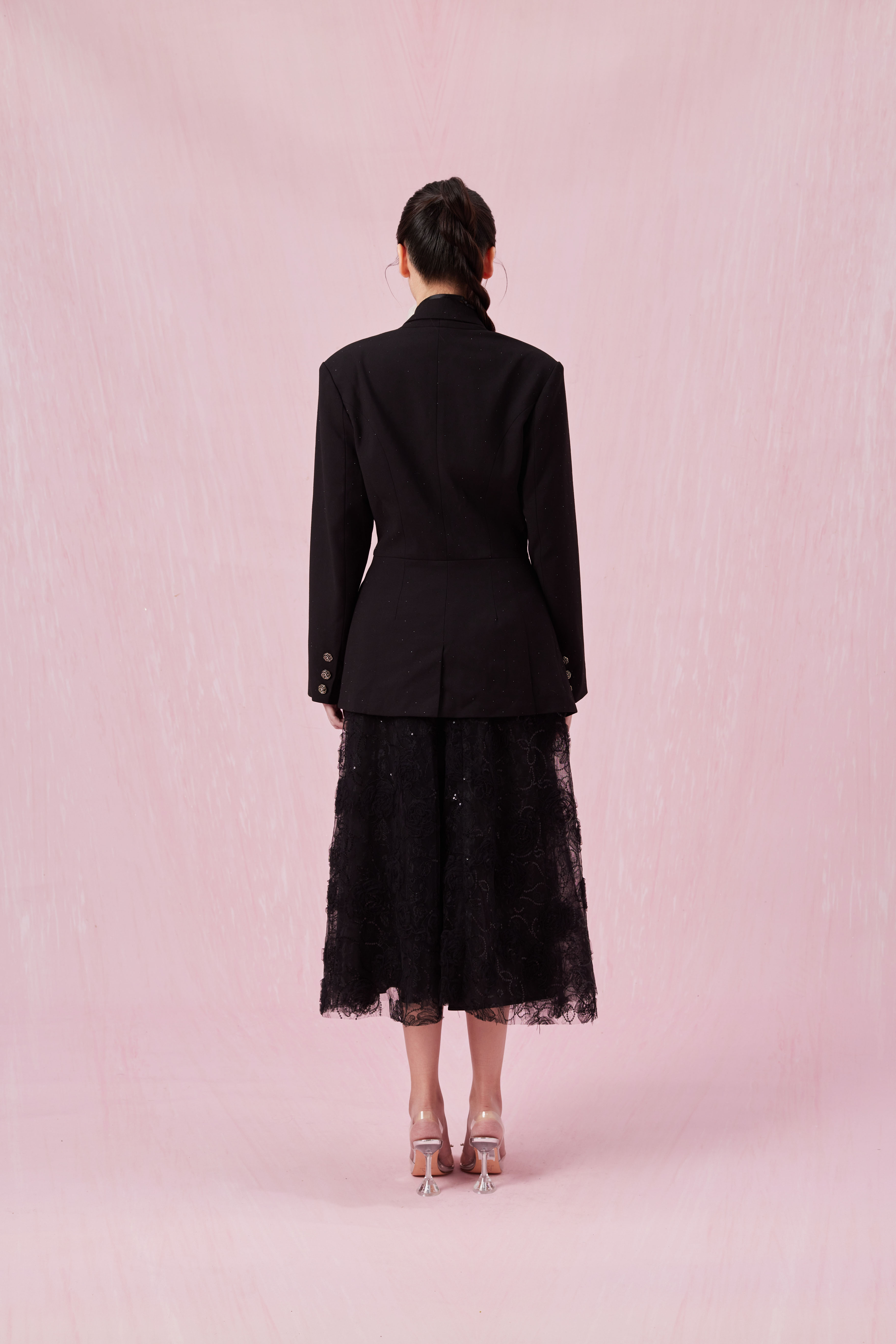 Chantasia Black Double-Breasted Long Blazer