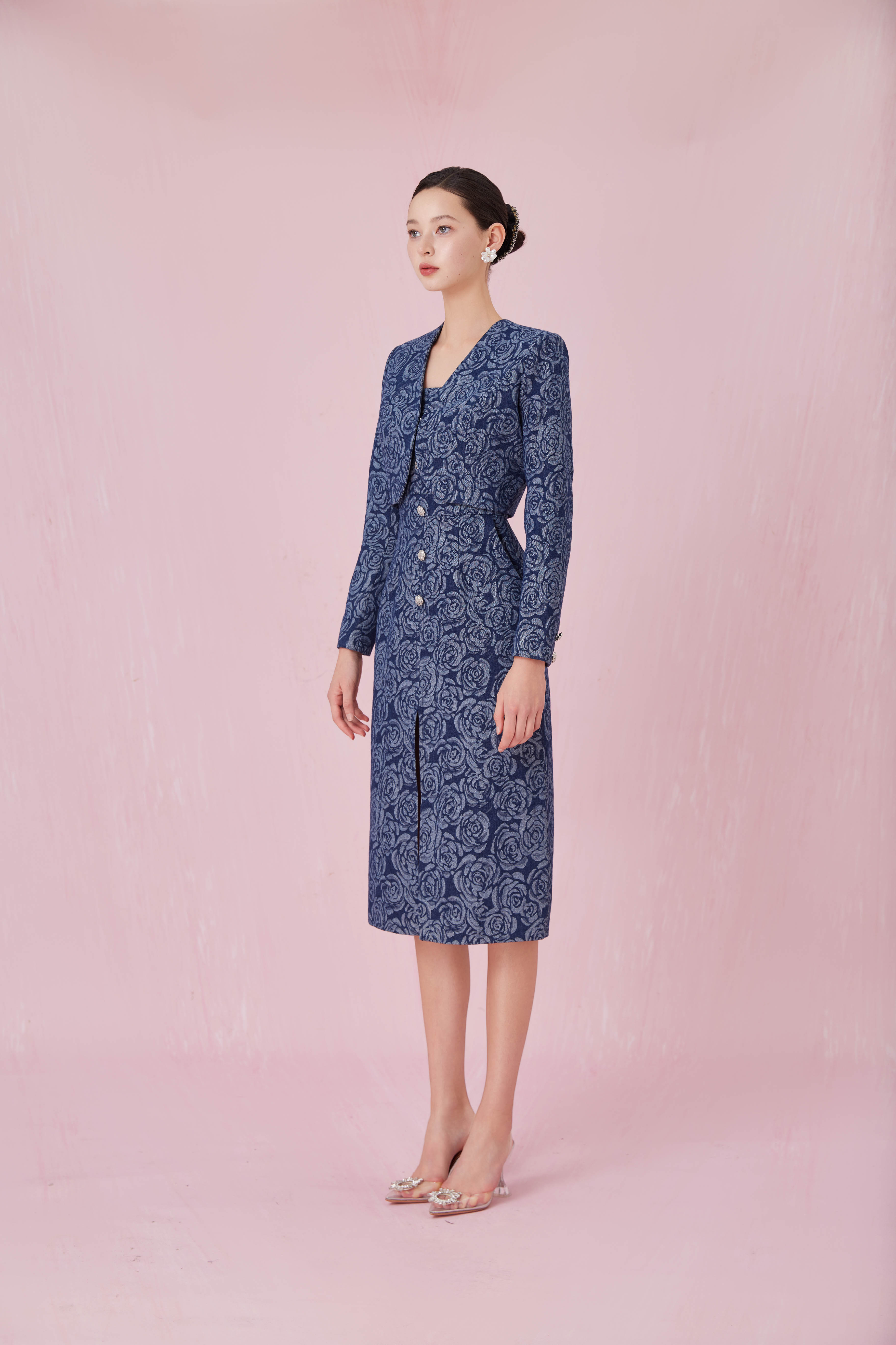 Chantle Rose Embos Dark Blue Denim Jacket