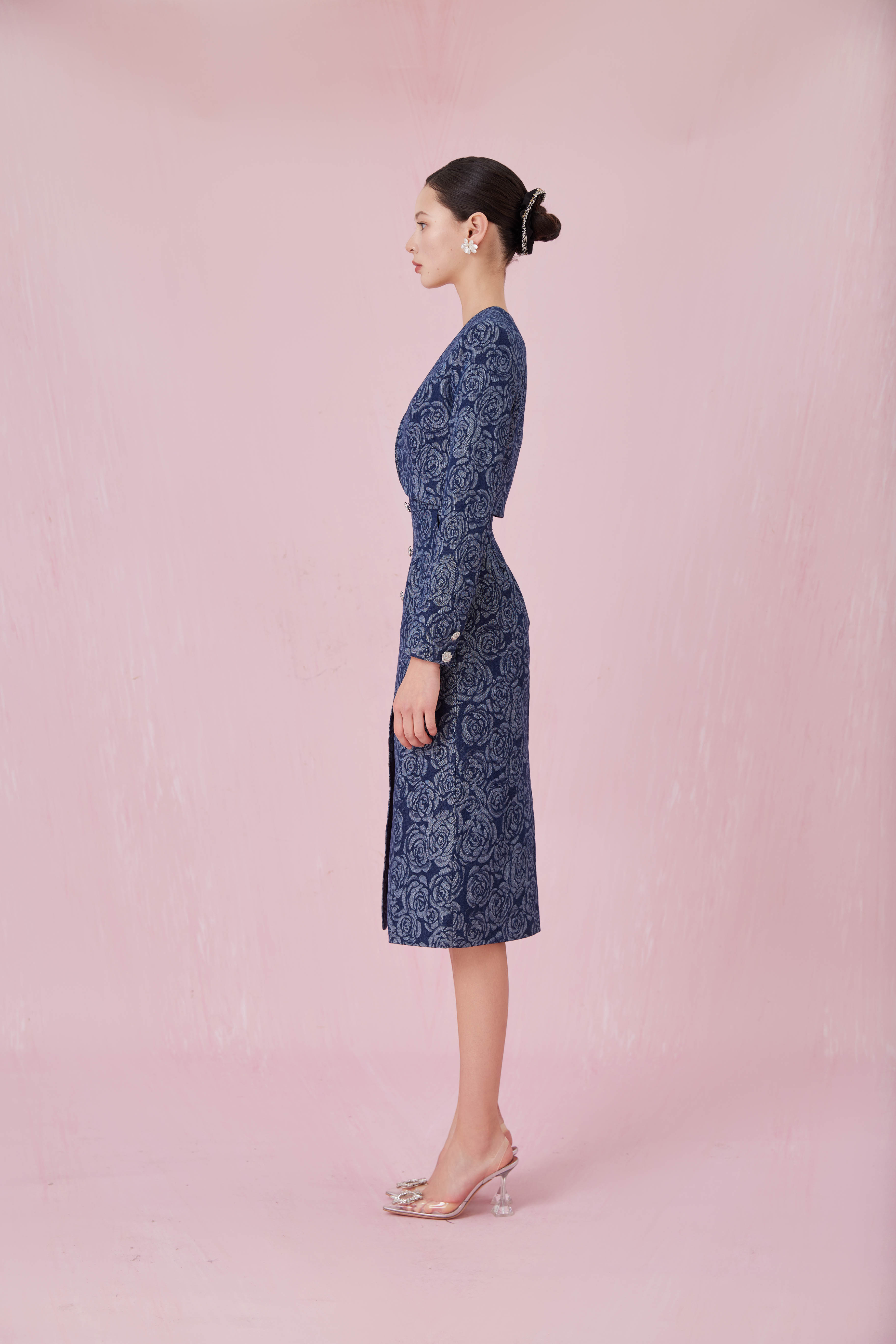 Chantle Rose Embos Dark Blue Denim Jacket