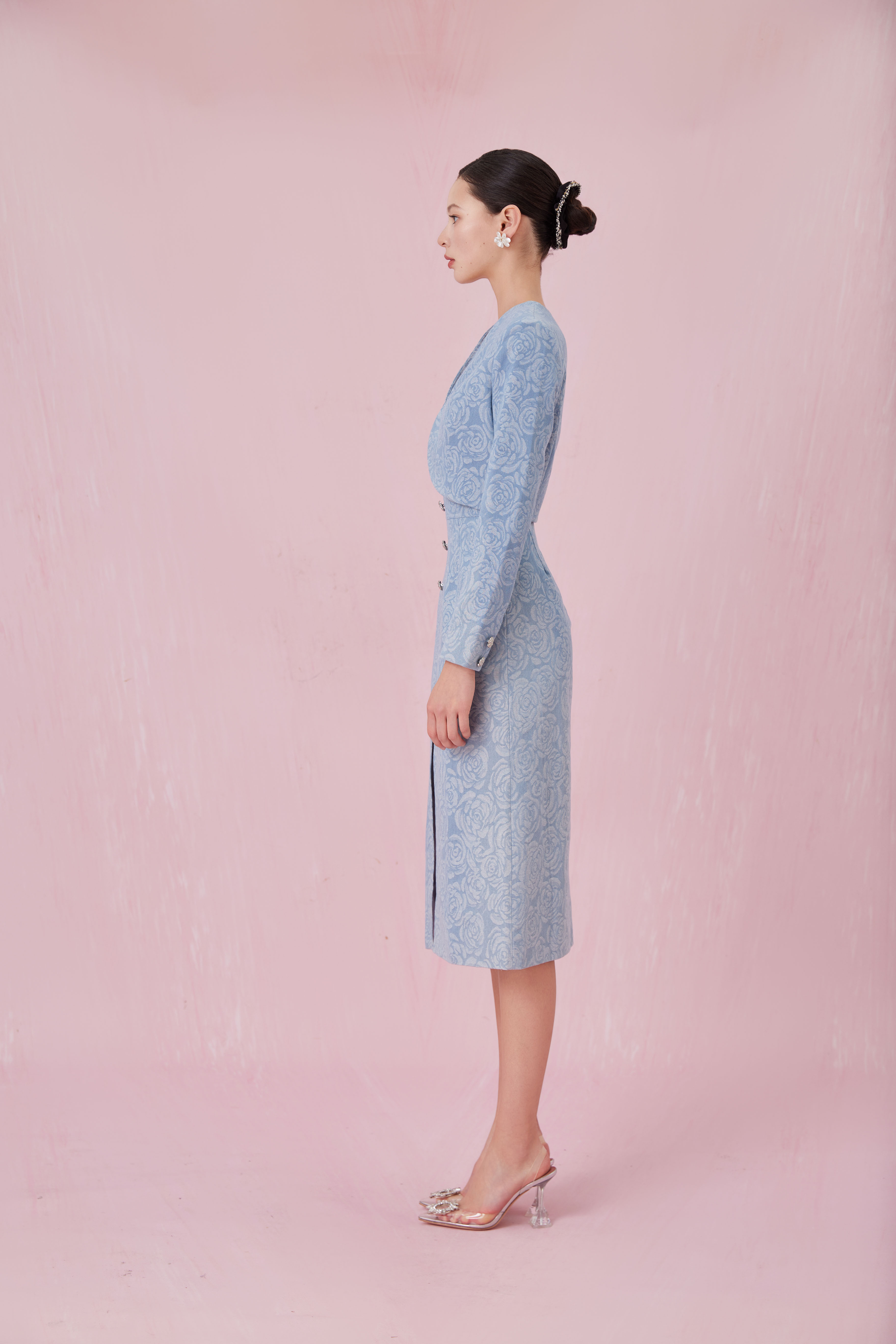 Chantle Rose Embos Light Blue Denim Jacket