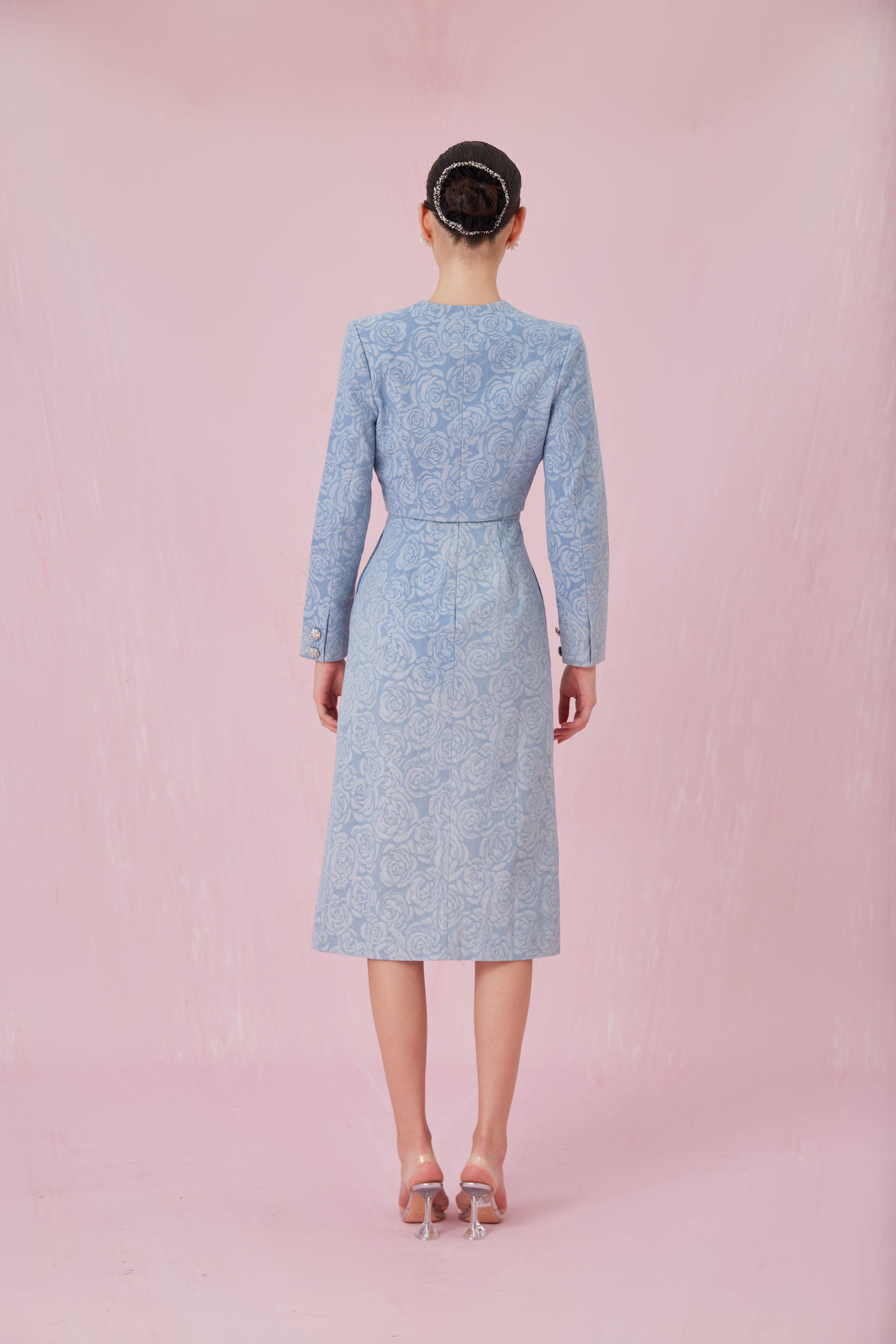 Chantle Rose Embos Light Blue Denim Jacket