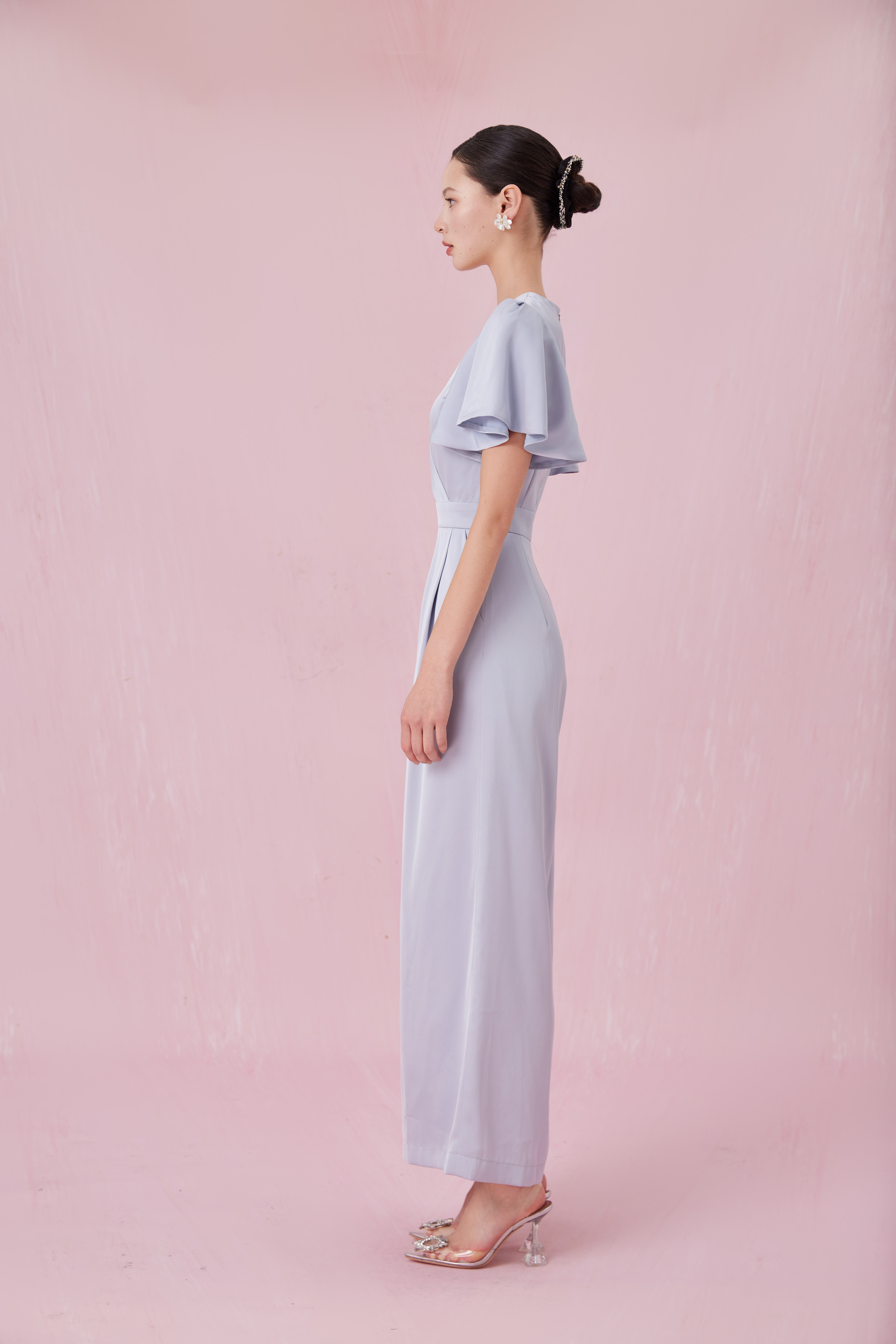 Chantila Slate Blue Ruffle Sleeve Jumpsuit