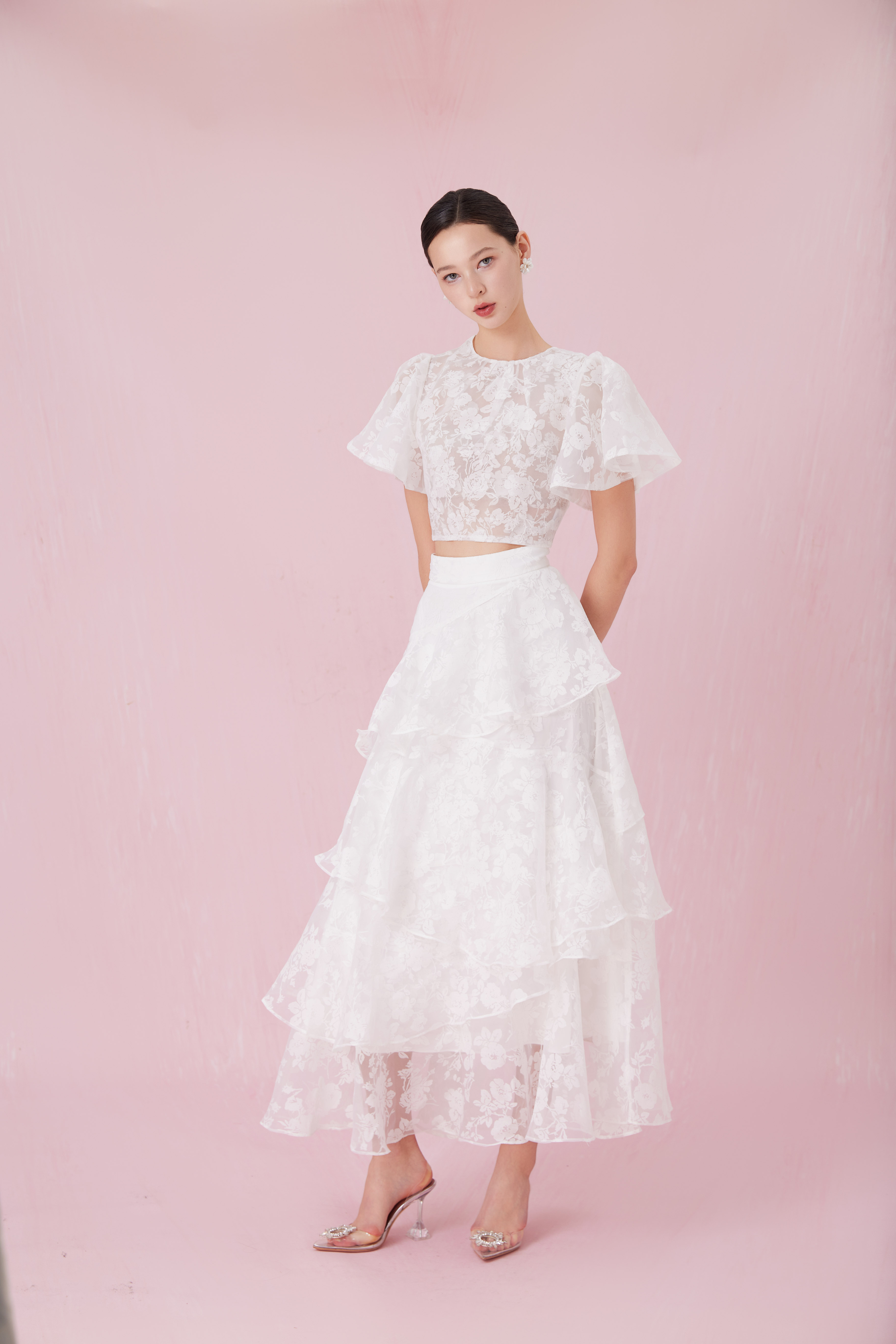 Chantiel White Rose Mesh Tier Skirt