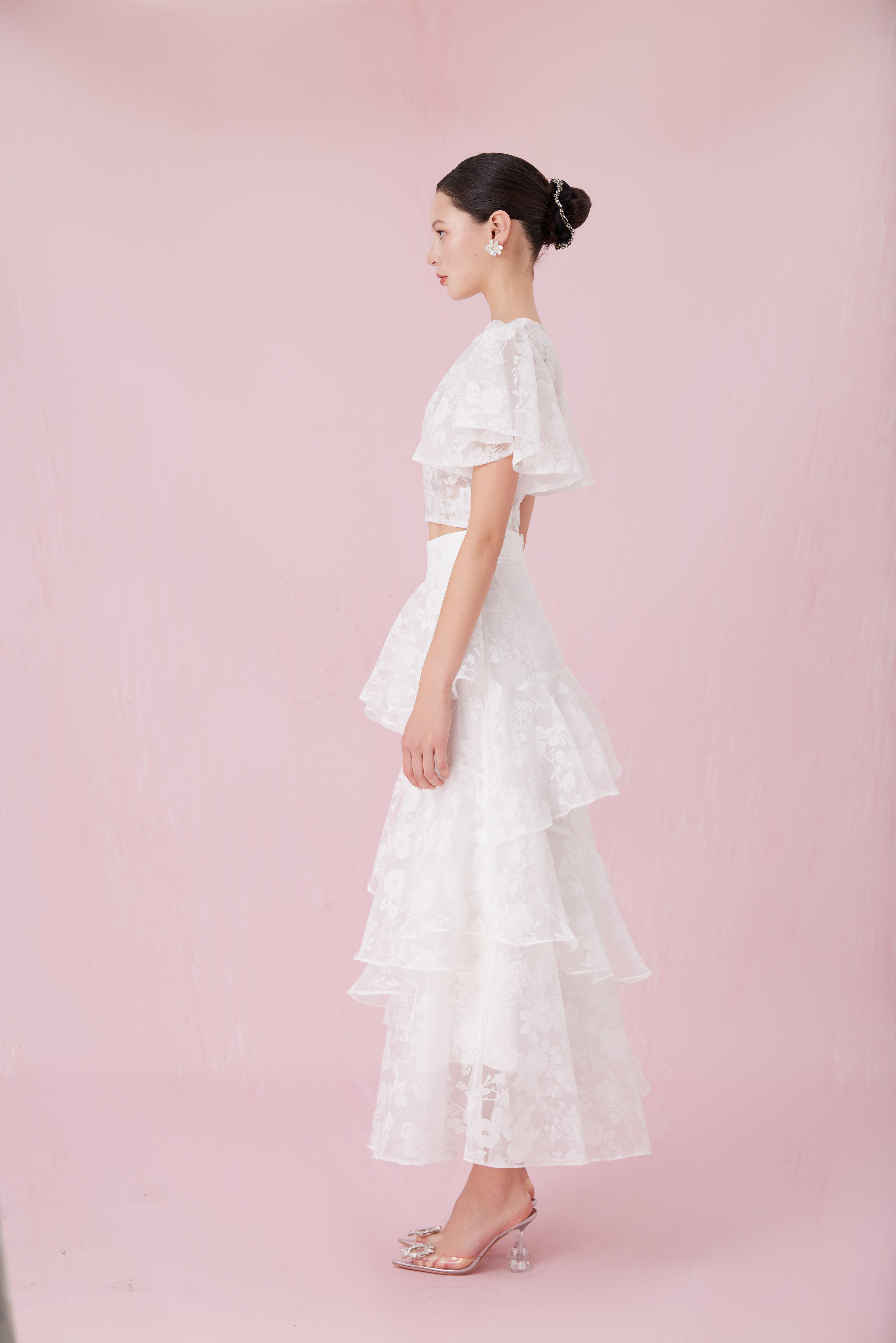 Chantiel White Rose Mesh Tier Skirt