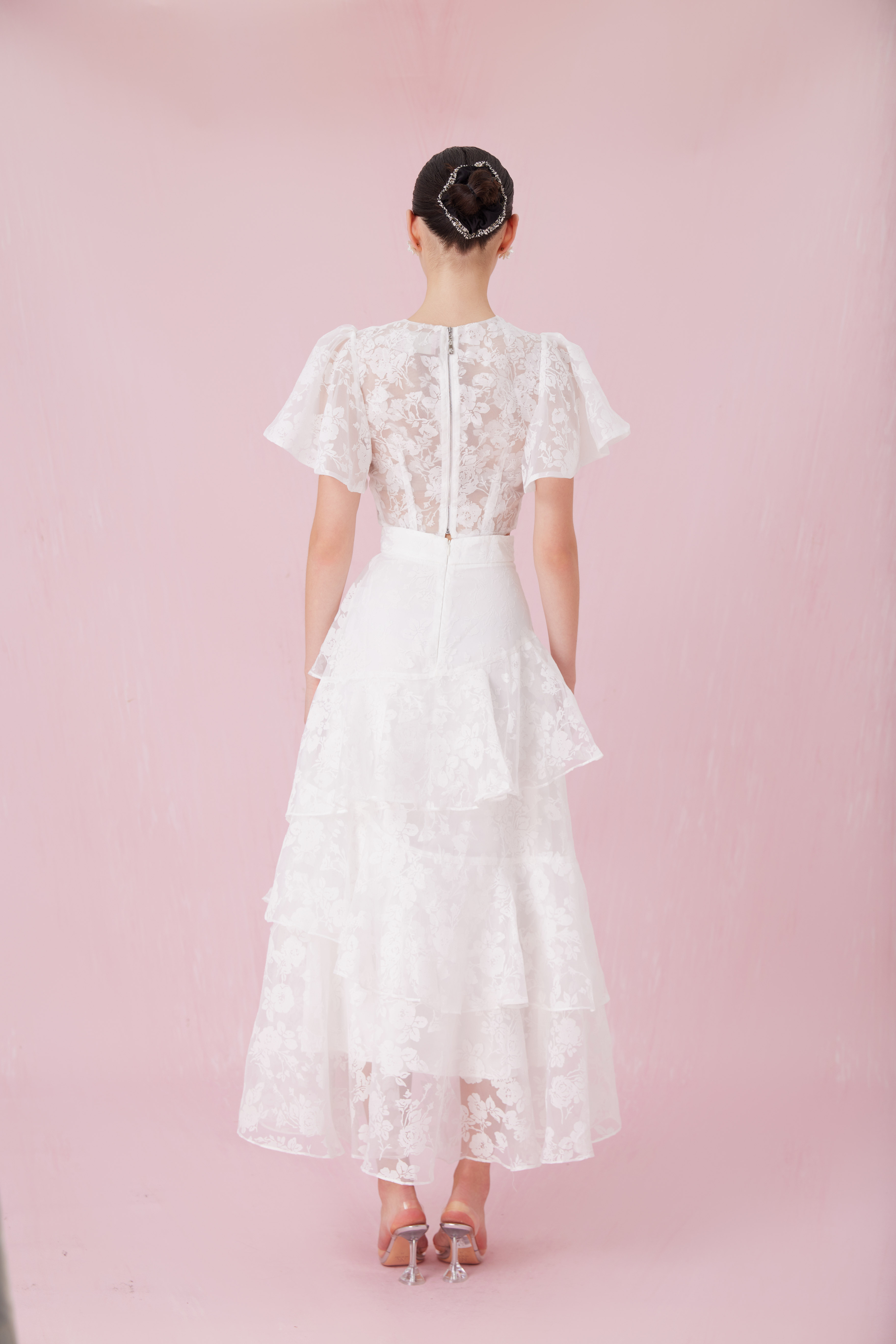 Chantiel White Rose Mesh Tier Skirt
