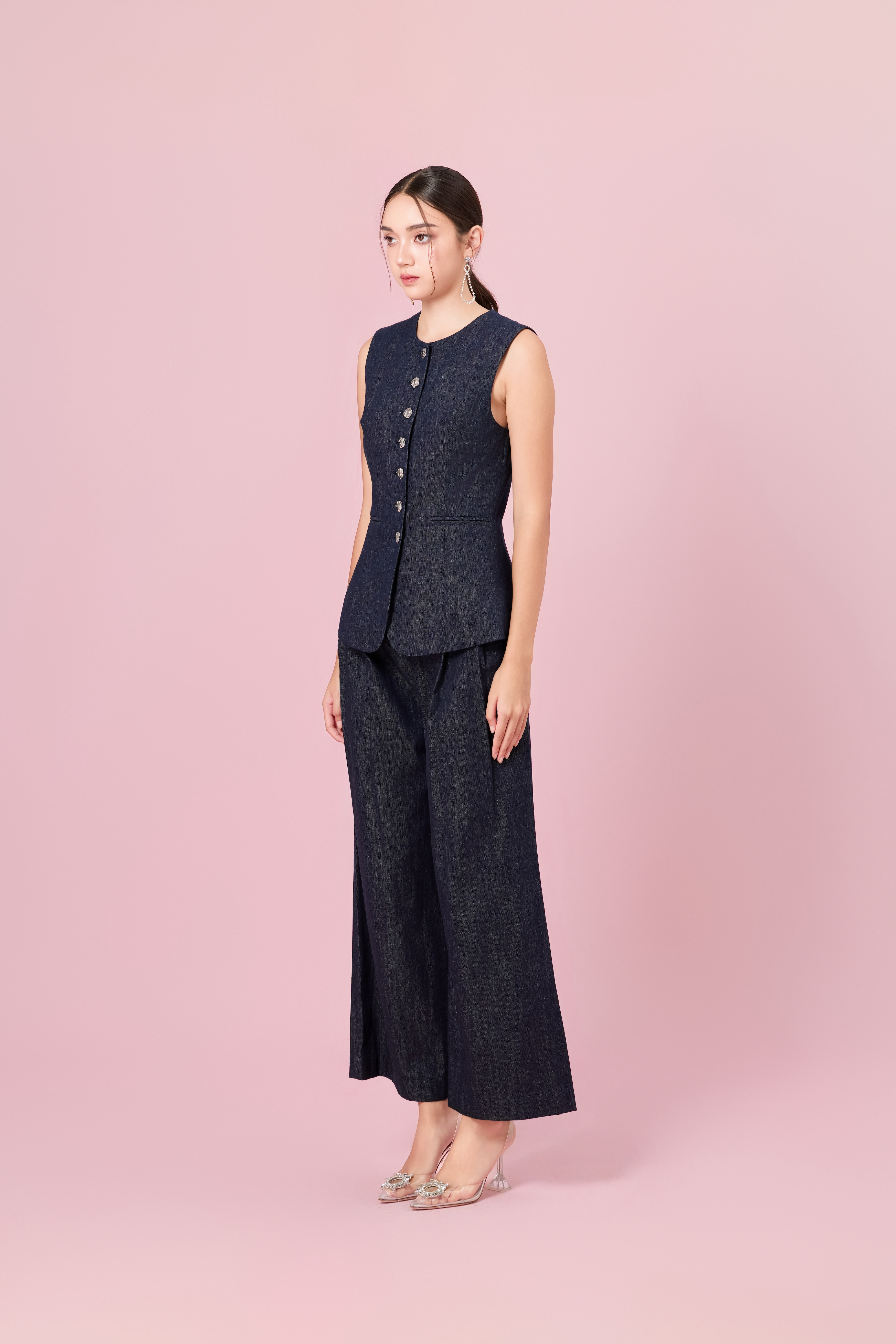 Charelyn Dark Blue Denim Straight Pants