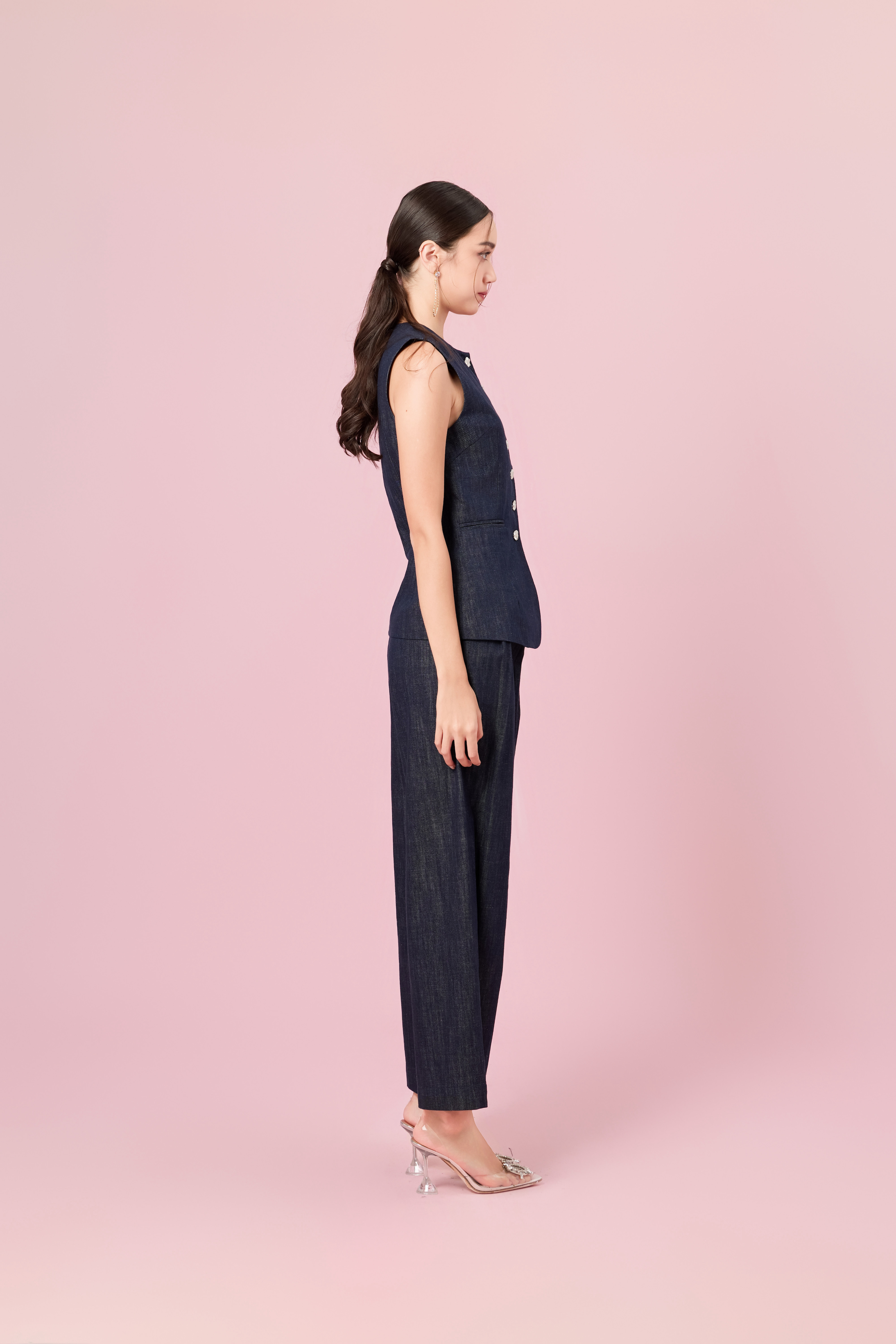 Charelyn Dark Blue Denim Straight Pants