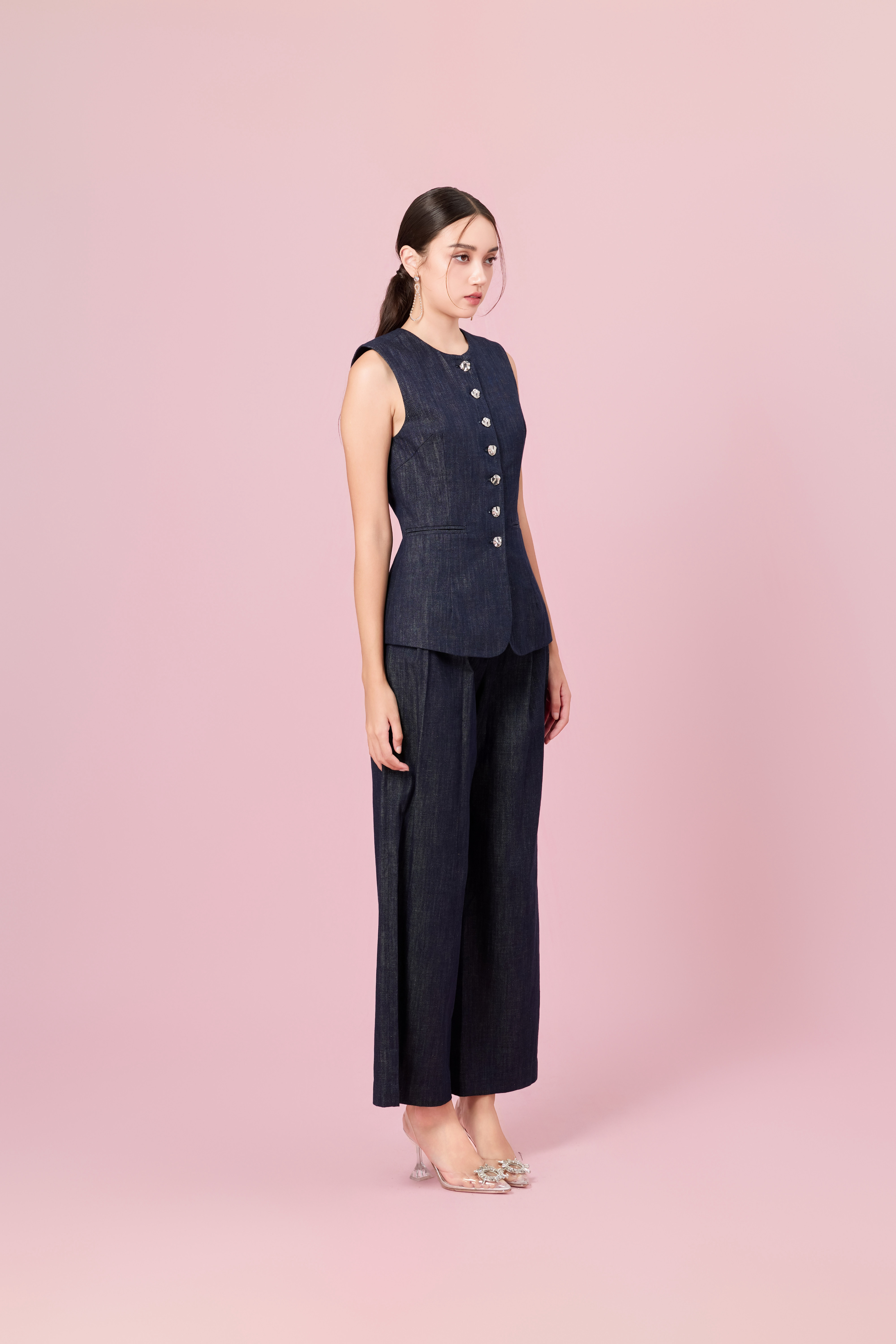 Charelyn Dark Blue Denim Straight Pants