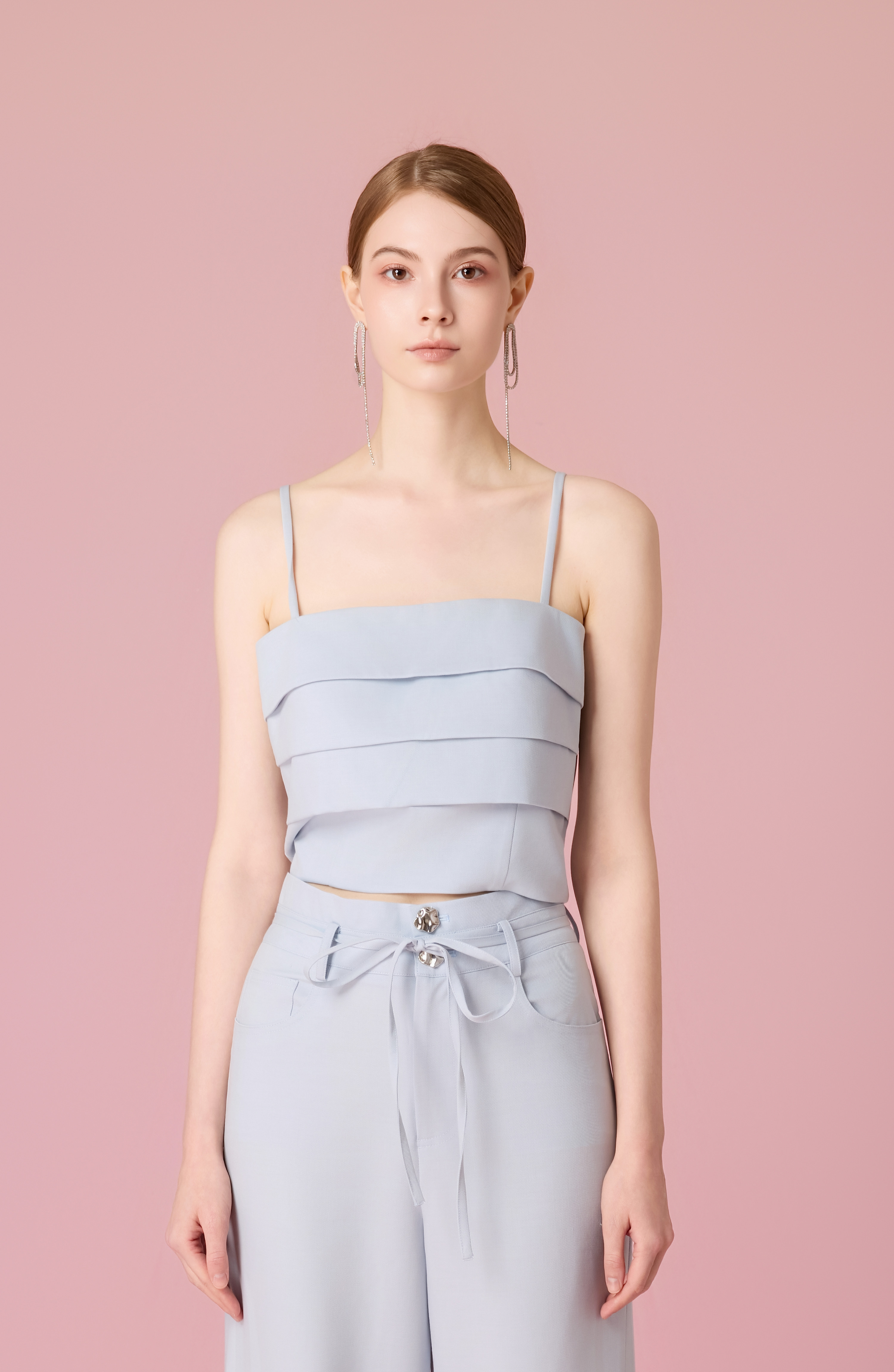 Chauntay Light Blue Layer Panel Spaghetti Top